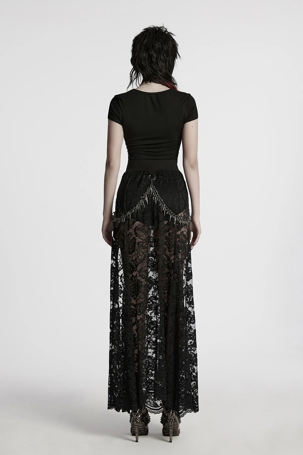 Perish Lace Leg Slit Skirt with Spiked Chains - Image 7
