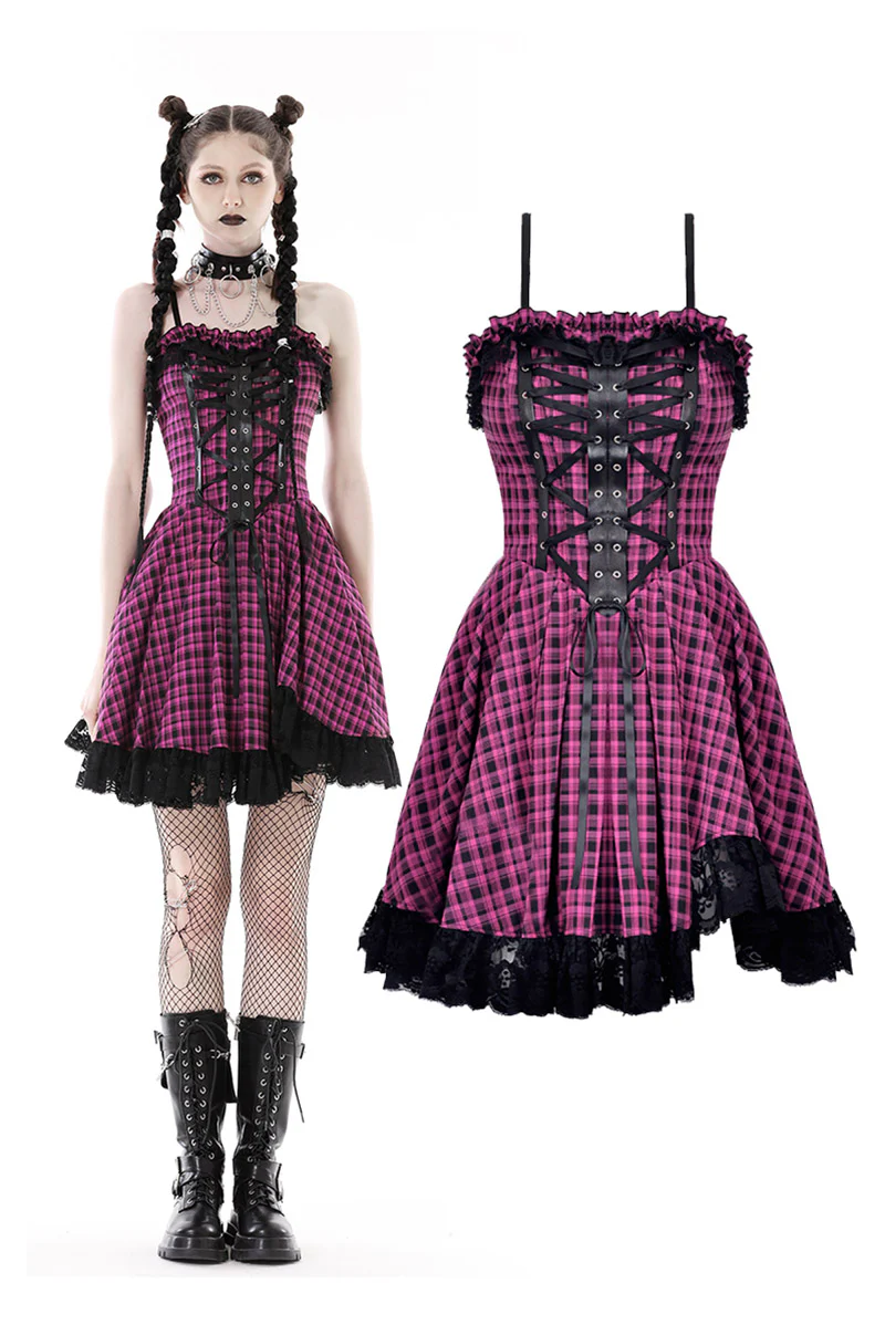 Pink Death Plaid Dress - Image 2