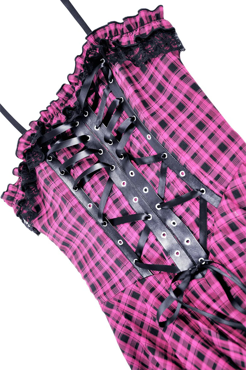 Pink Death Plaid Dress - Image 6