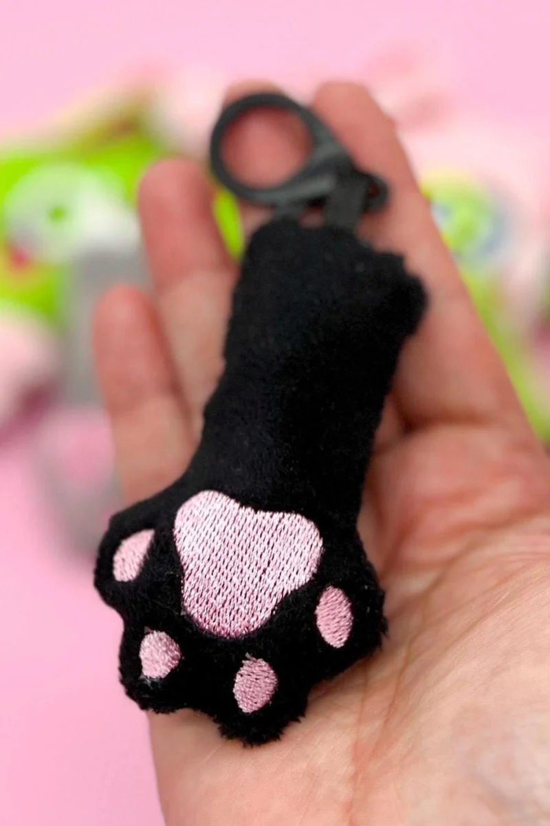 Plush Cat Paw Bag Charm Keychain [Black]