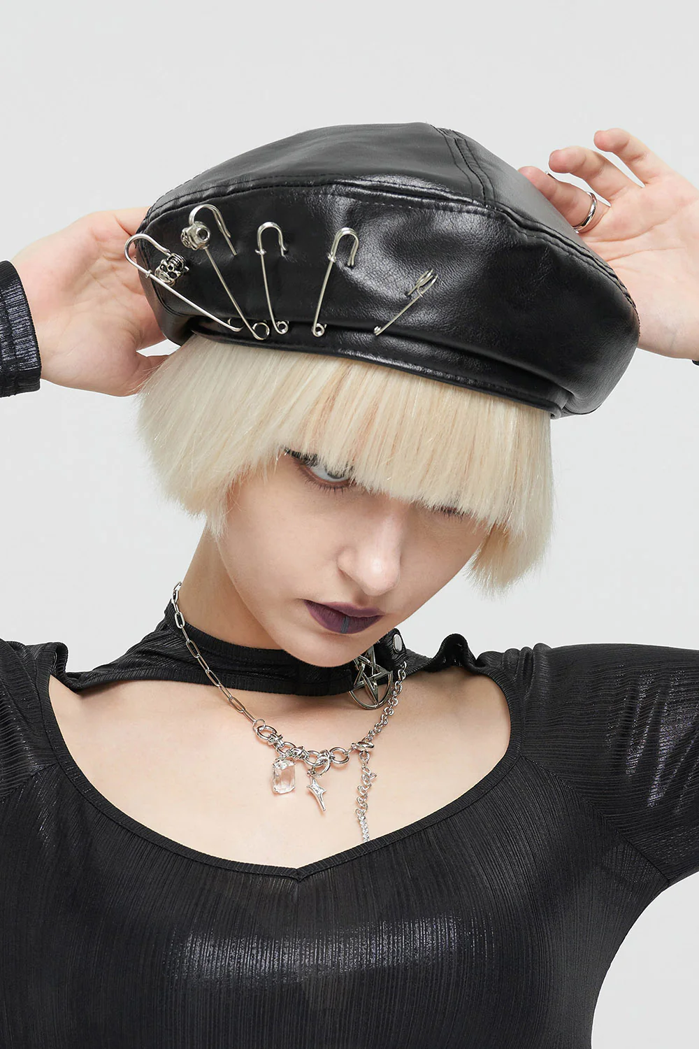 Punk Leather Beret - Image 3