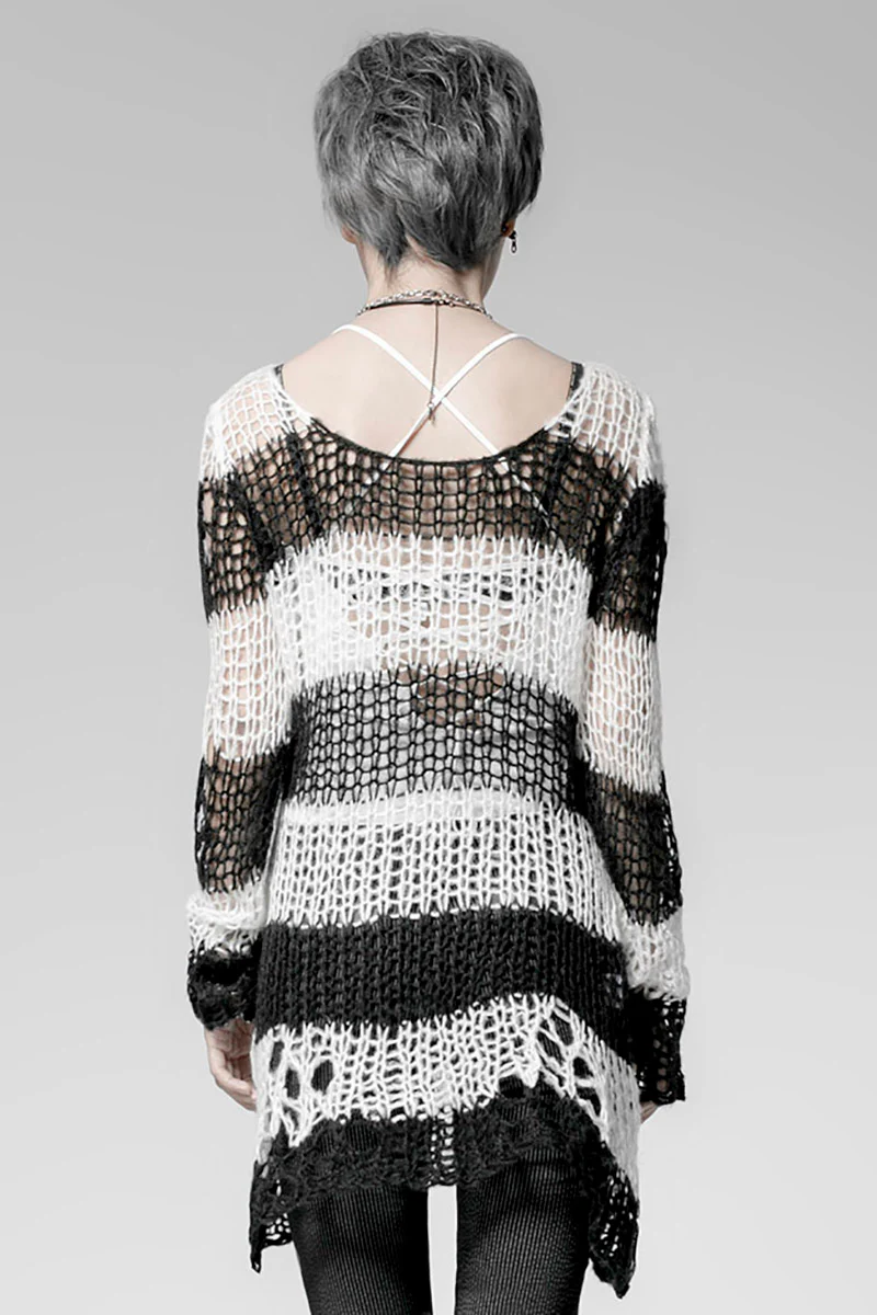 Punk Rave Damage Striped Sweater [Black/White] - Image 4
