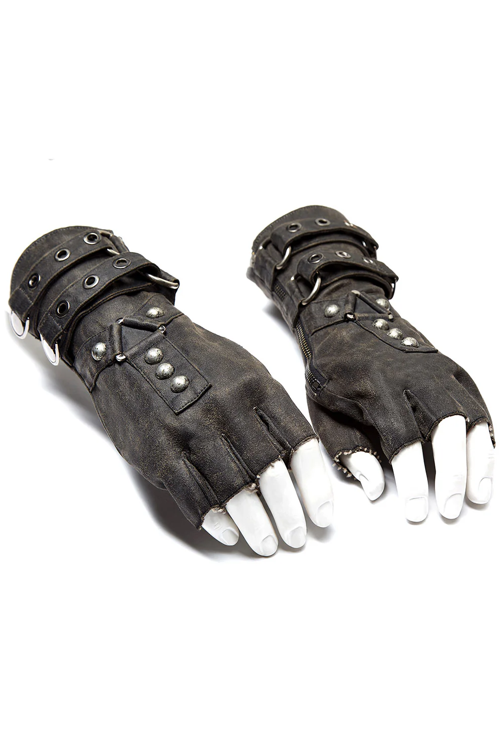 Men's Steampunk Fingerless Gloves [Gray] - Image 2