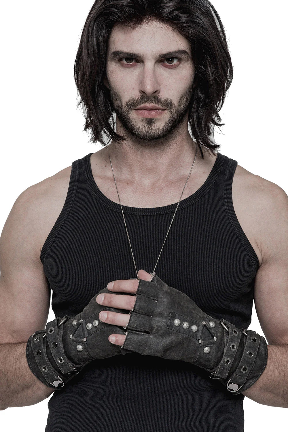 Men's Steampunk Fingerless Gloves [Gray] - Image 4