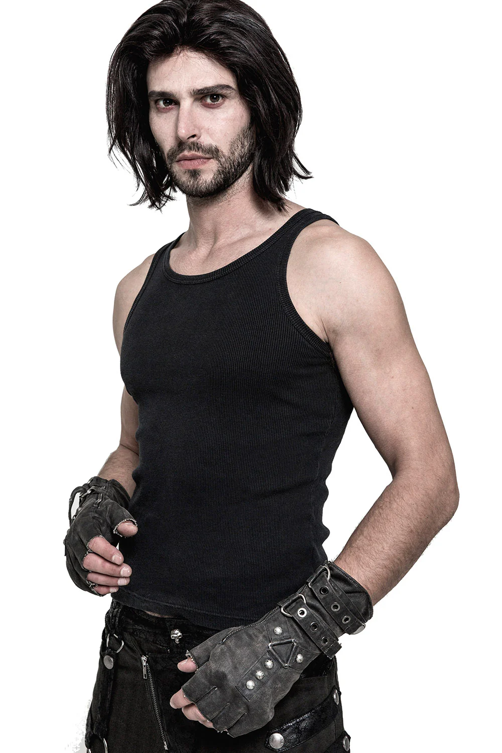 Men's Steampunk Fingerless Gloves [Gray] - Image 6