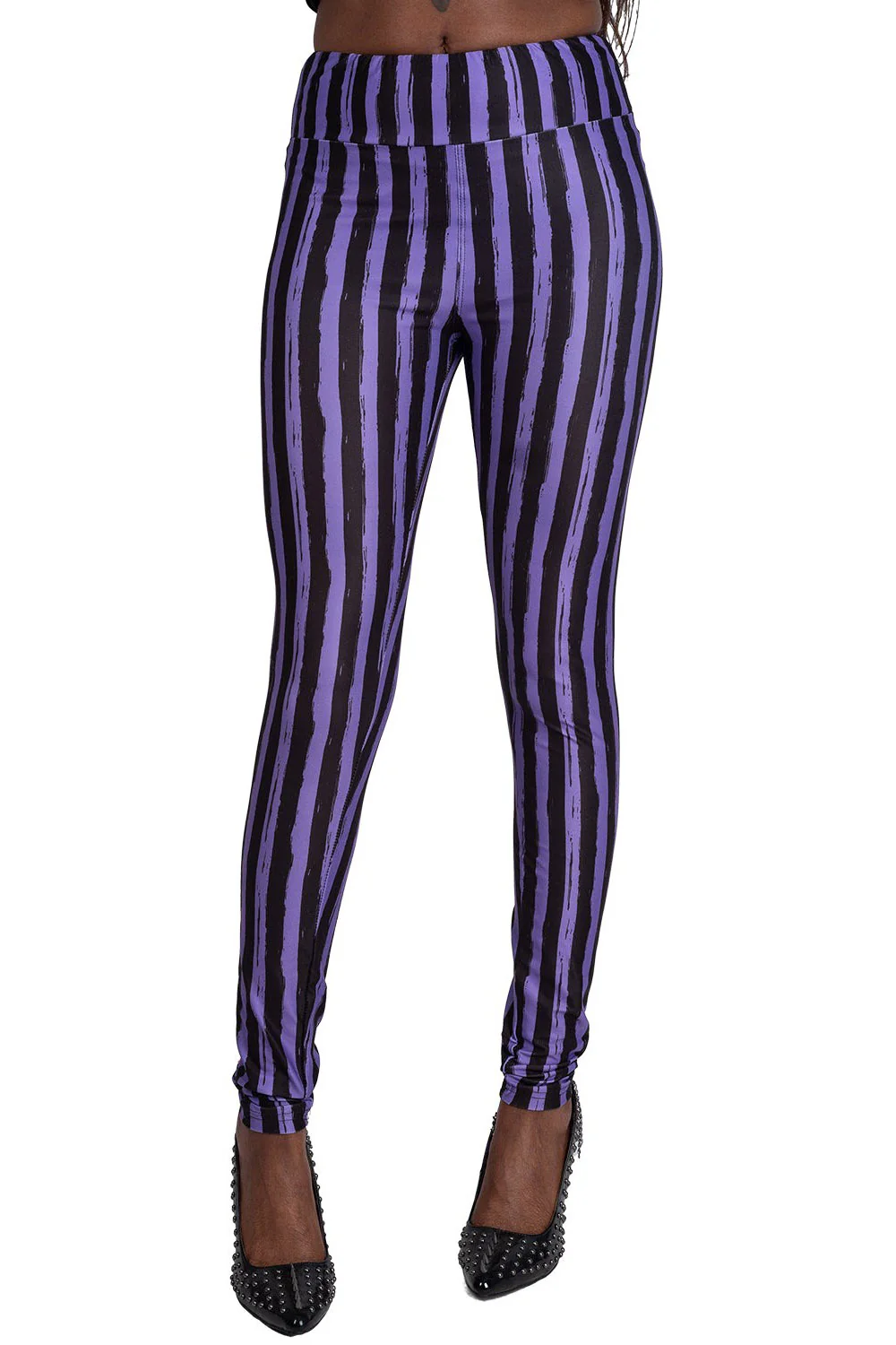 Purple and Black Striped High Waisted Leggings