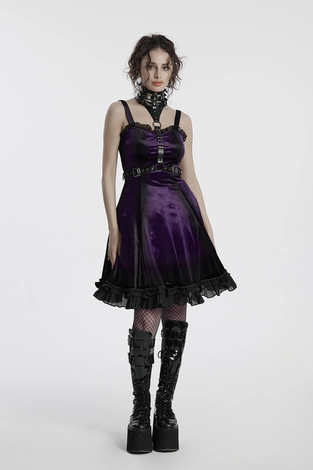 Purple Crystal Ruffled Mini Dress [Violet] - Image 4