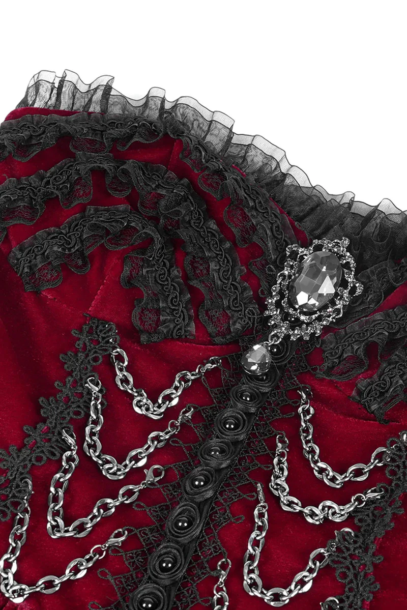 Queen of Tarts Red Velvet Ruffle Dress - Image 7