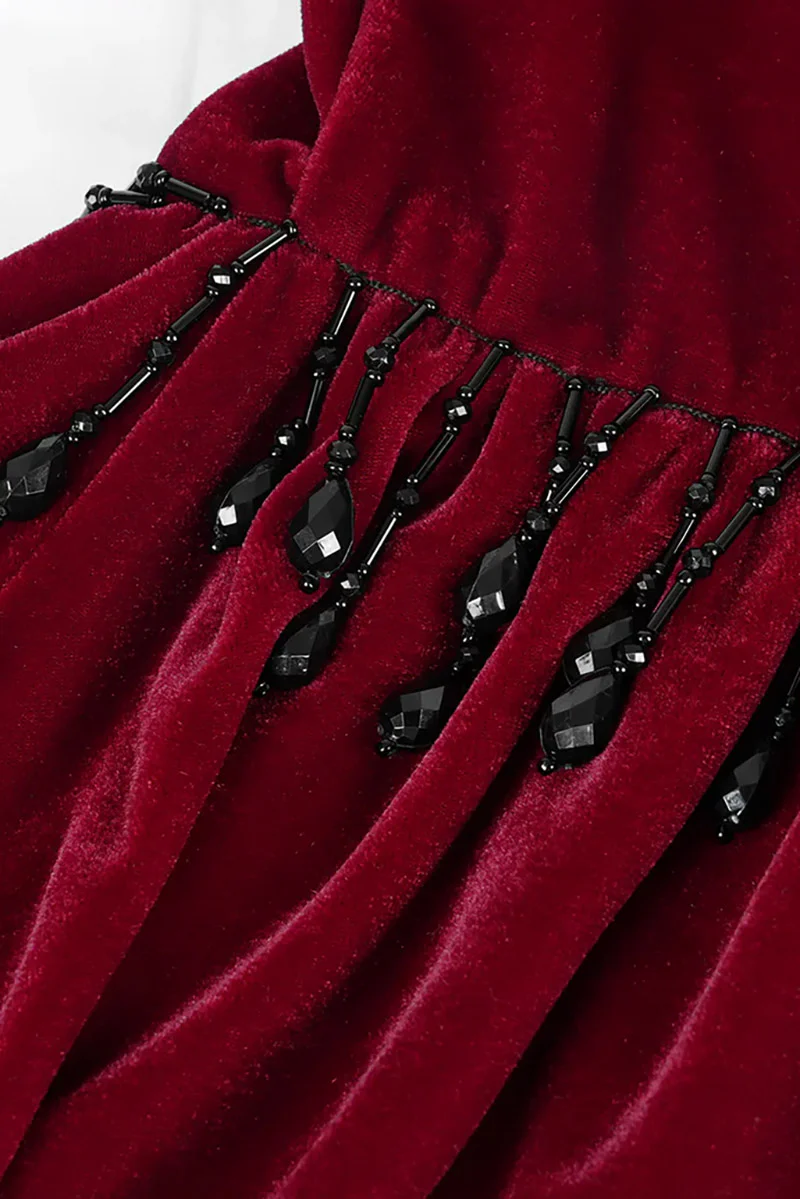 Queen of Tarts Red Velvet Ruffle Dress - Image 8