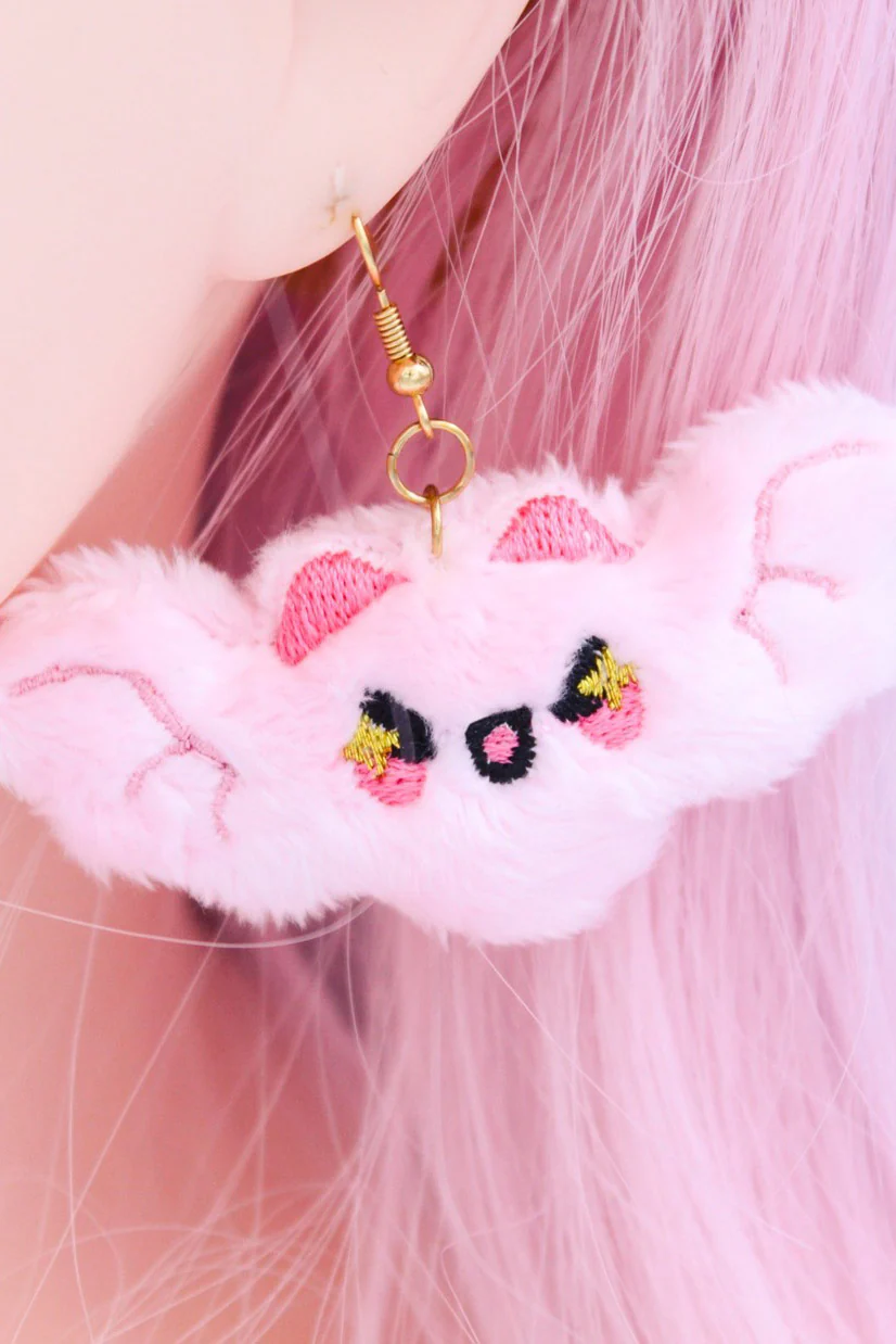Quirky Super Cute Kawaii Plush Bat Earrings [Pink] - Image 2