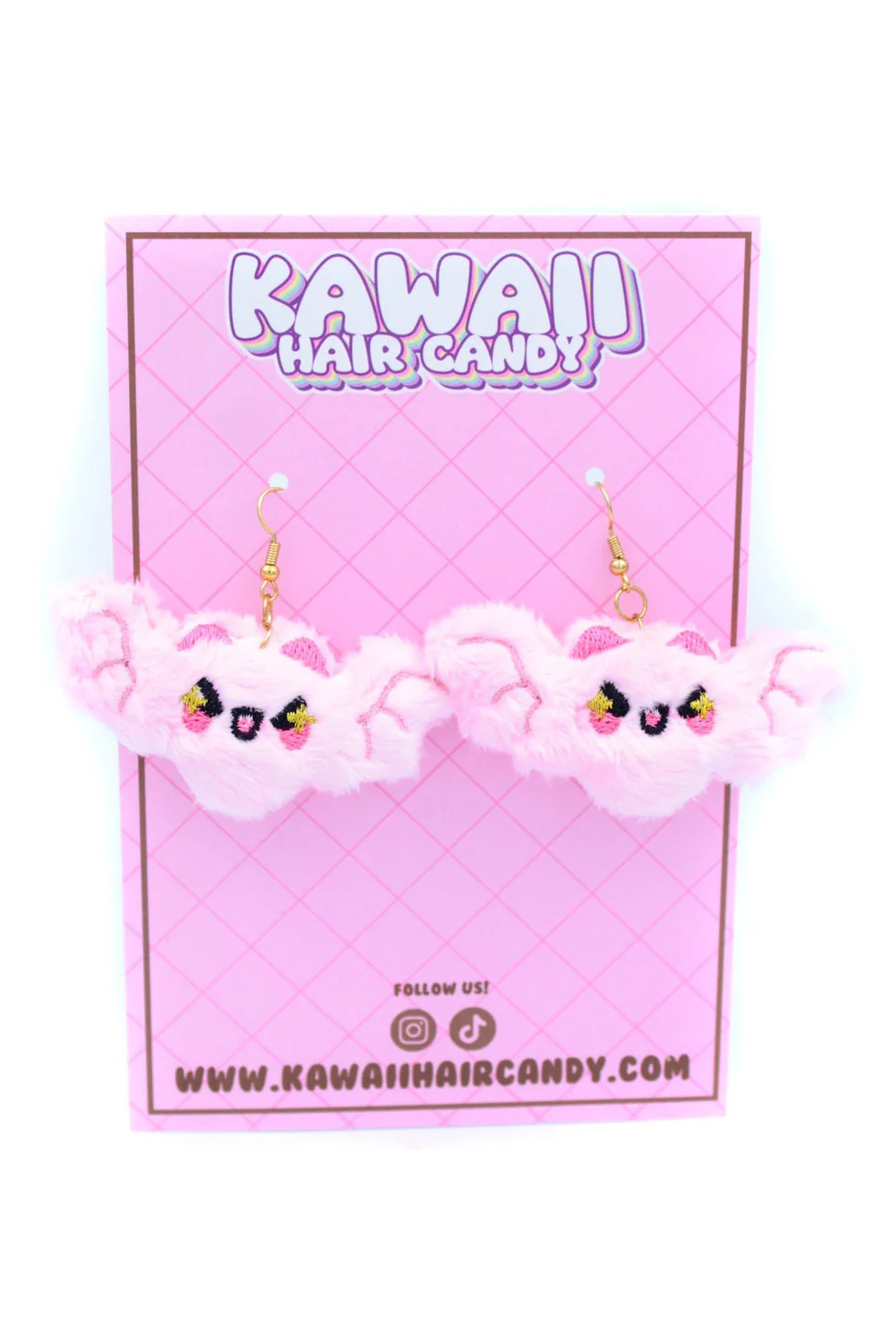 Quirky Super Cute Kawaii Plush Bat Earrings [Pink] - Image 3