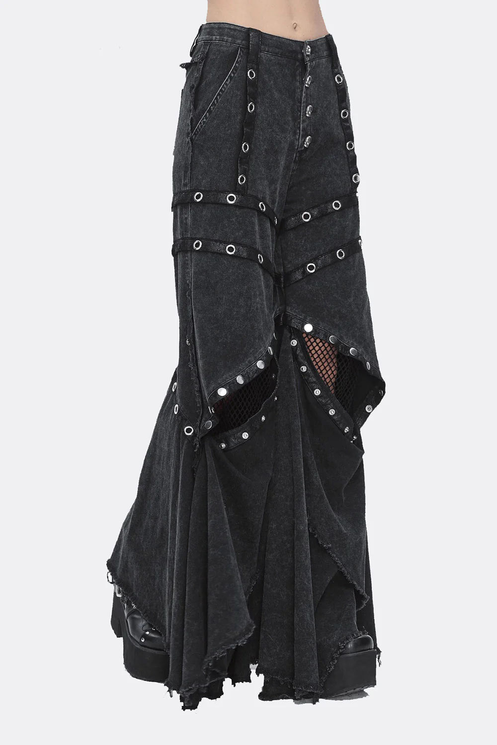 Ragged Boho Goth Wide Leg Flares - Image 4