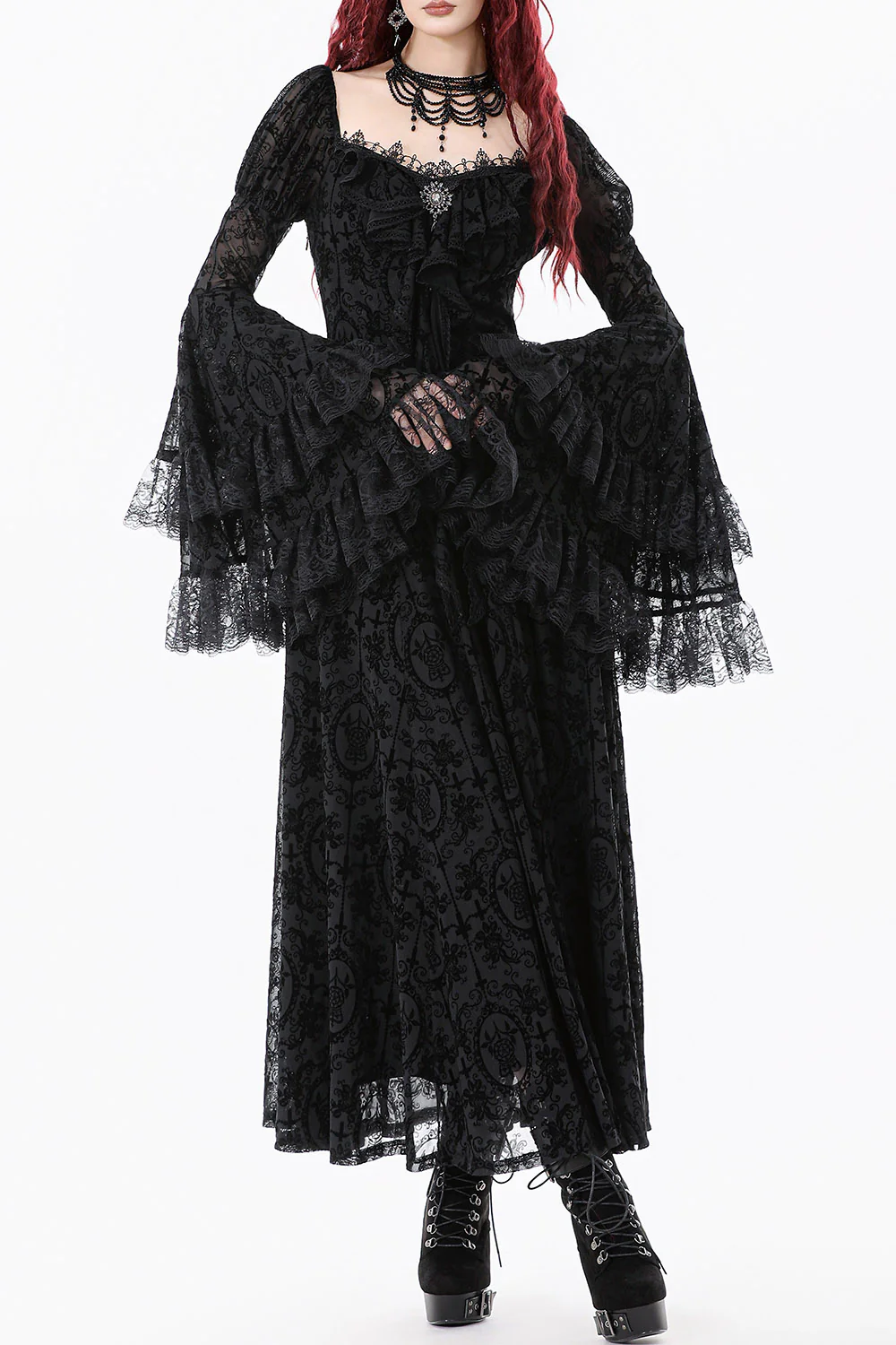Ravencrest Layered Lace Sleeve Dress