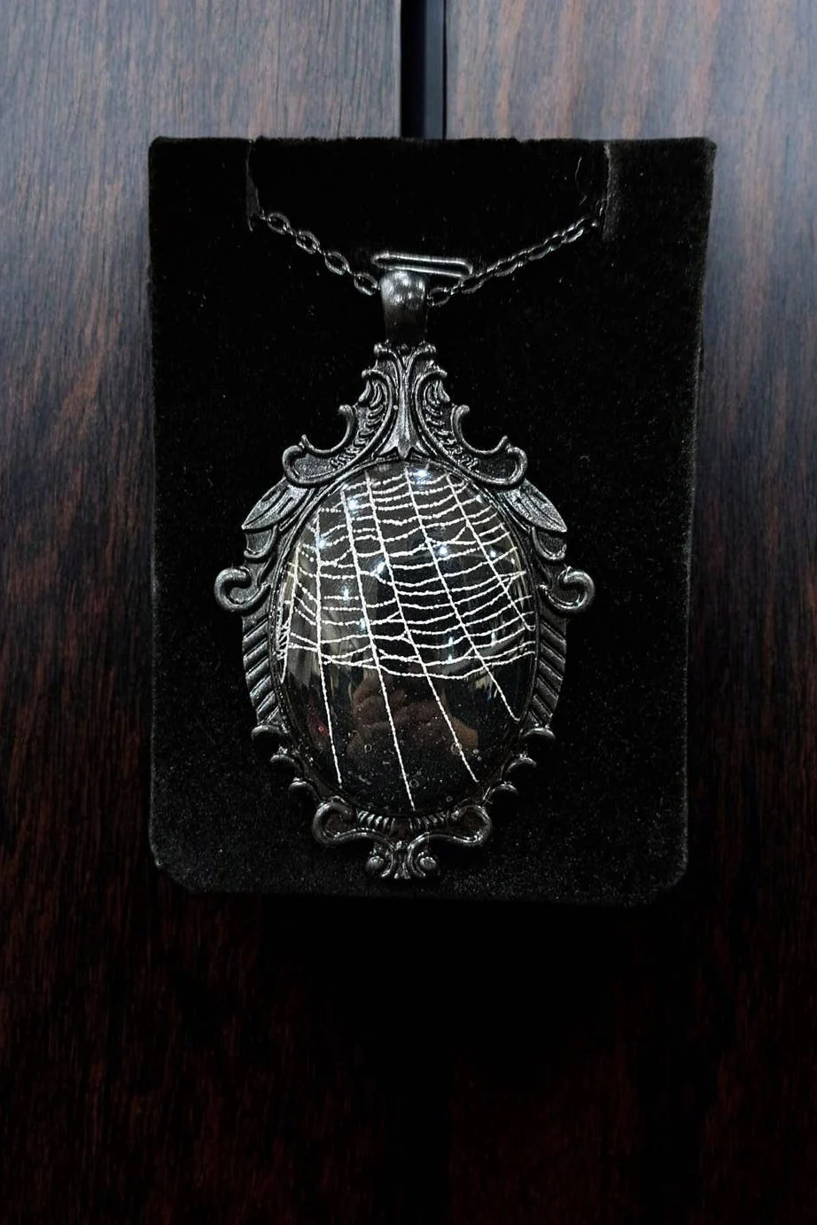 Real Spiderweb Large Filigree Cabochon Necklace [Black] - Image 2