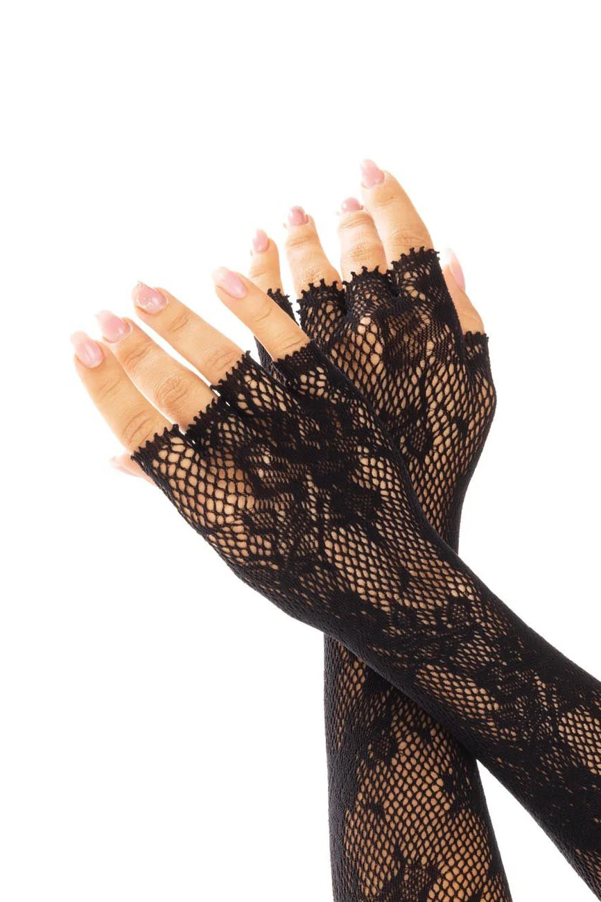 Rose Ruins Fingerless Fishnet Gloves - Image 2