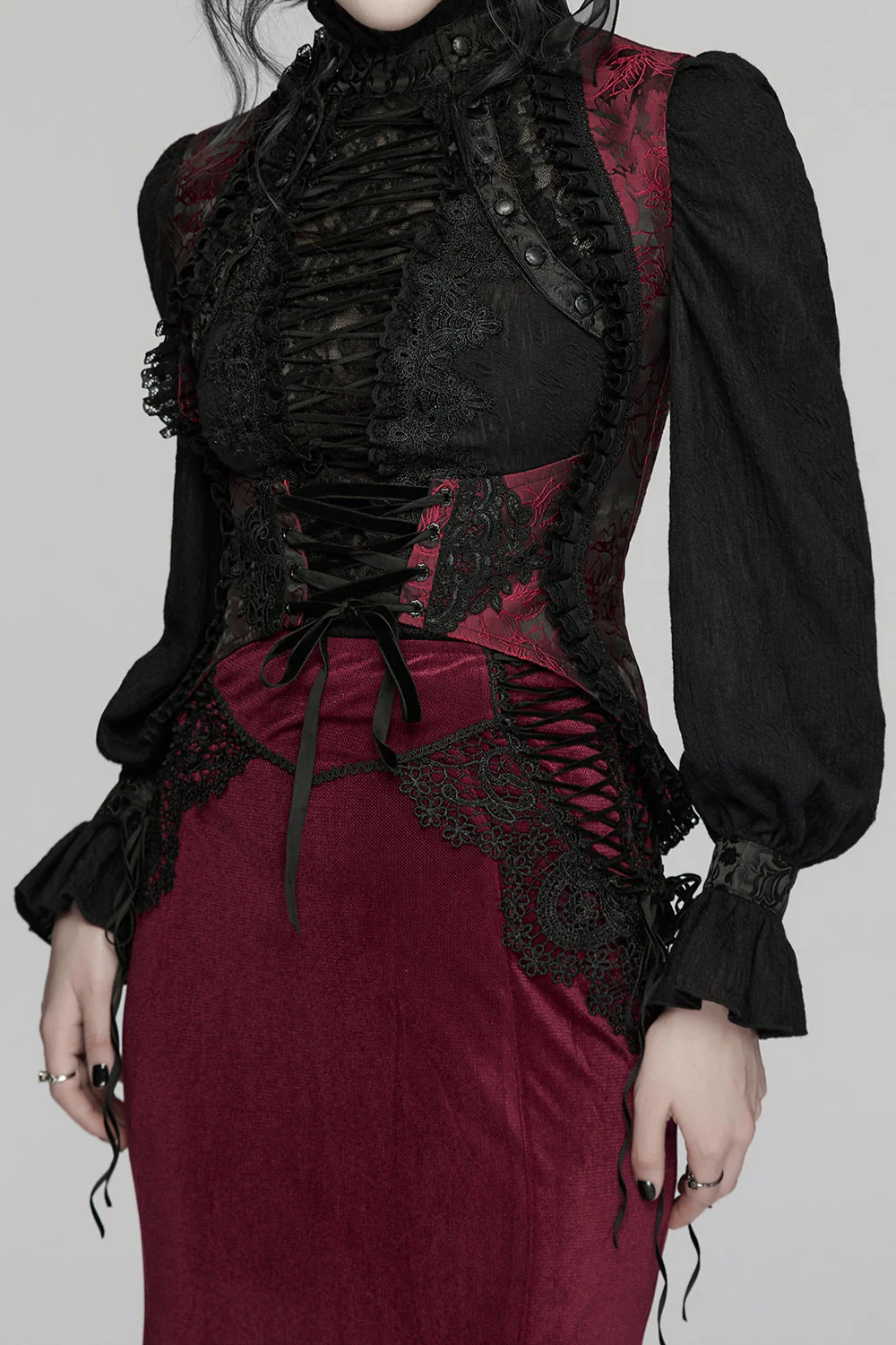 Roselace Ruffle Corset [Cabernet Red] - Image 5