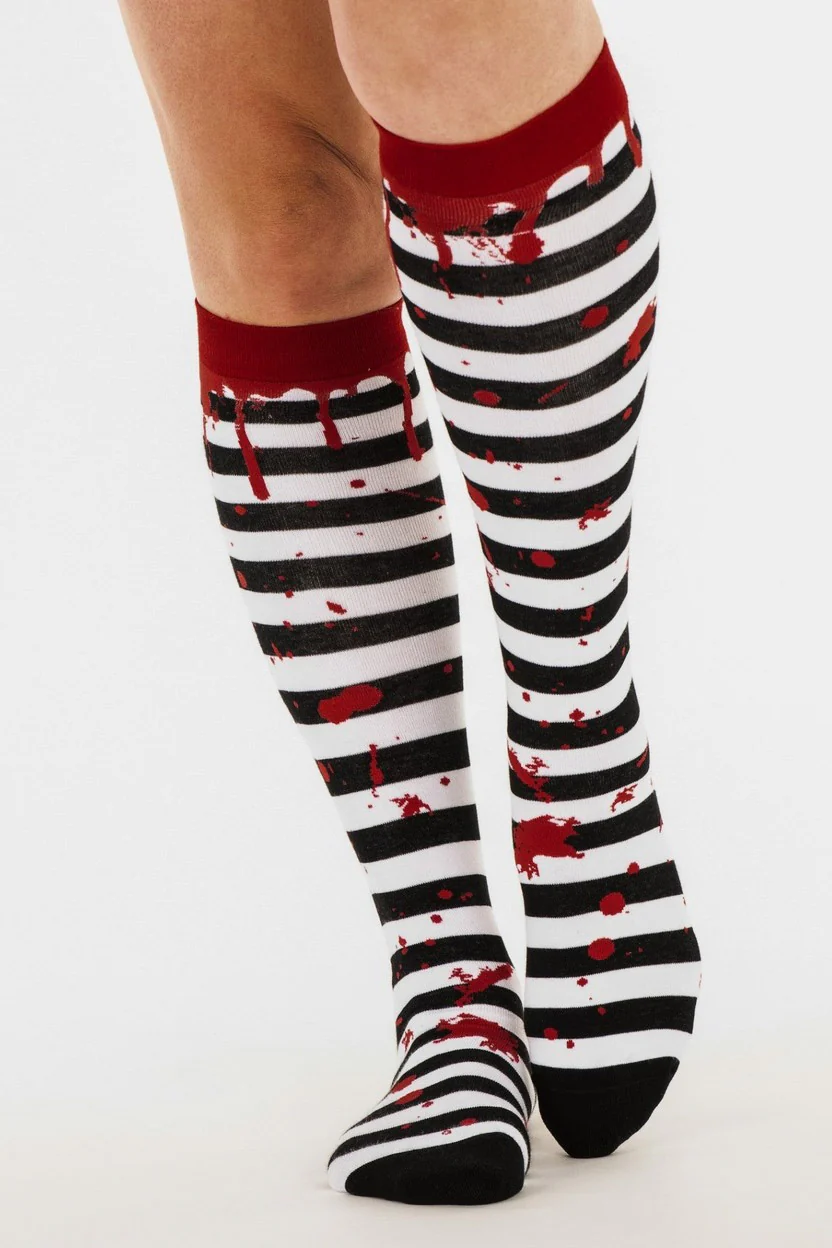 Sanguine Stripes Blood Splatter Knee High Socks - Image 2