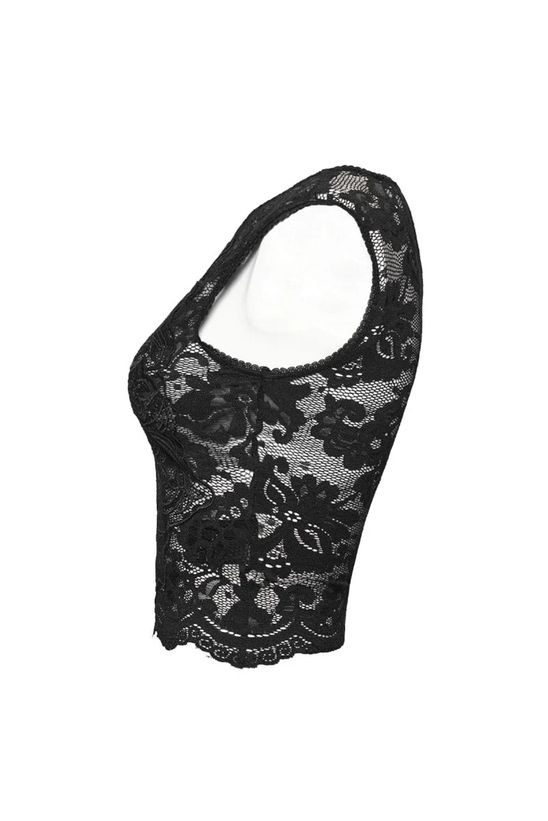 Santa Muerte Gothic Cross Lace Crop Top - Image 8