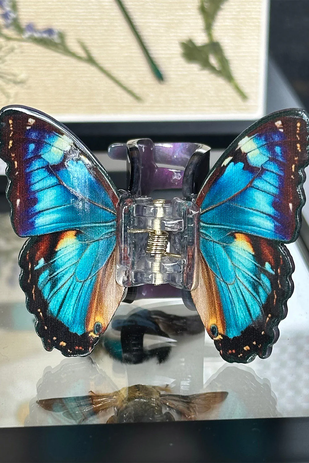 Sapphire Blue Twin Butterfly Hair Clip Set - Image 3