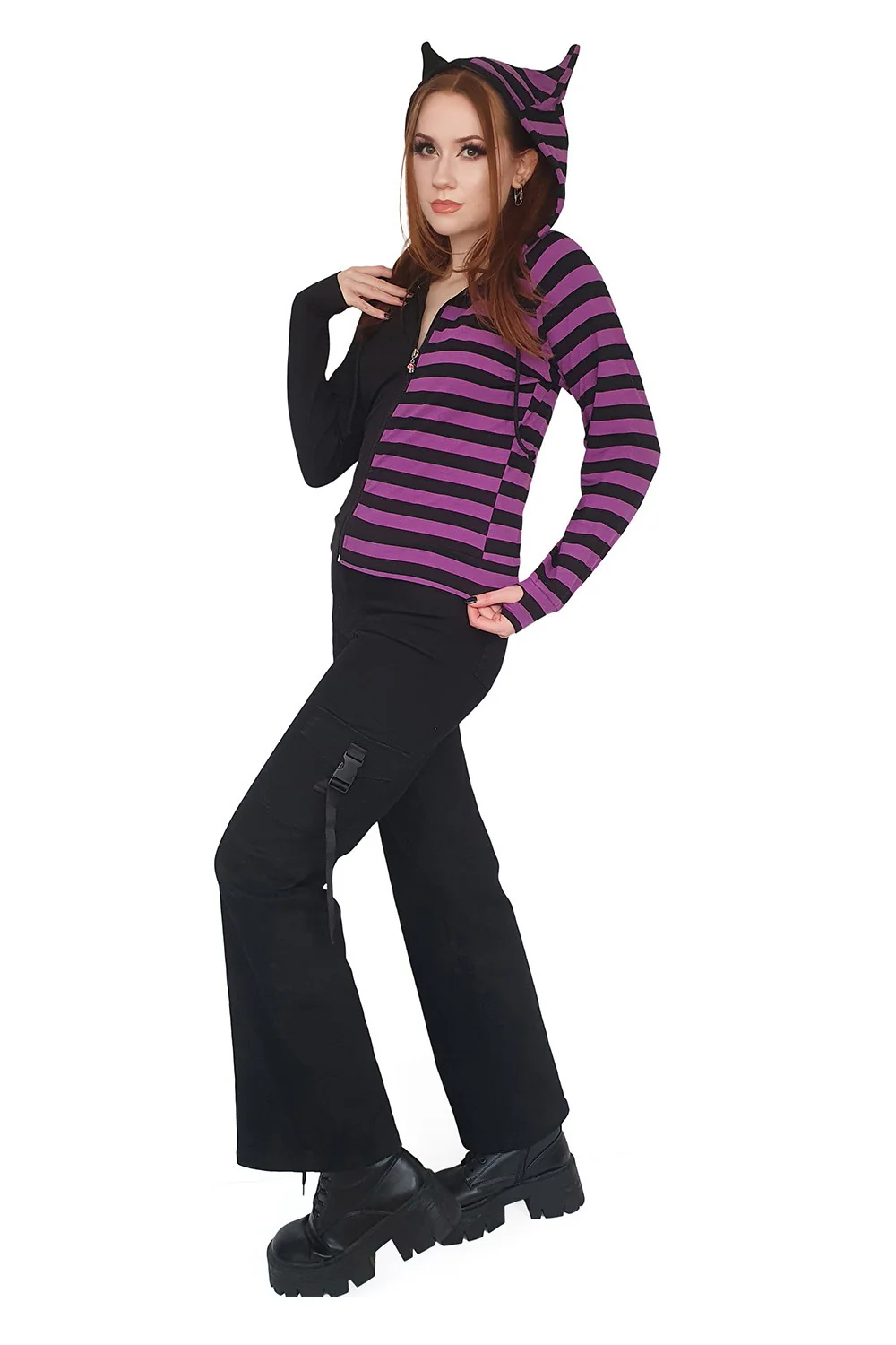 Shiori Half and Half  Hoodie [BLACK/PURPLE] - Image 2