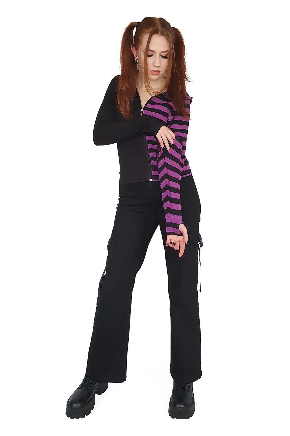 Shiori Half and Half  Hoodie [BLACK/PURPLE] - Image 4