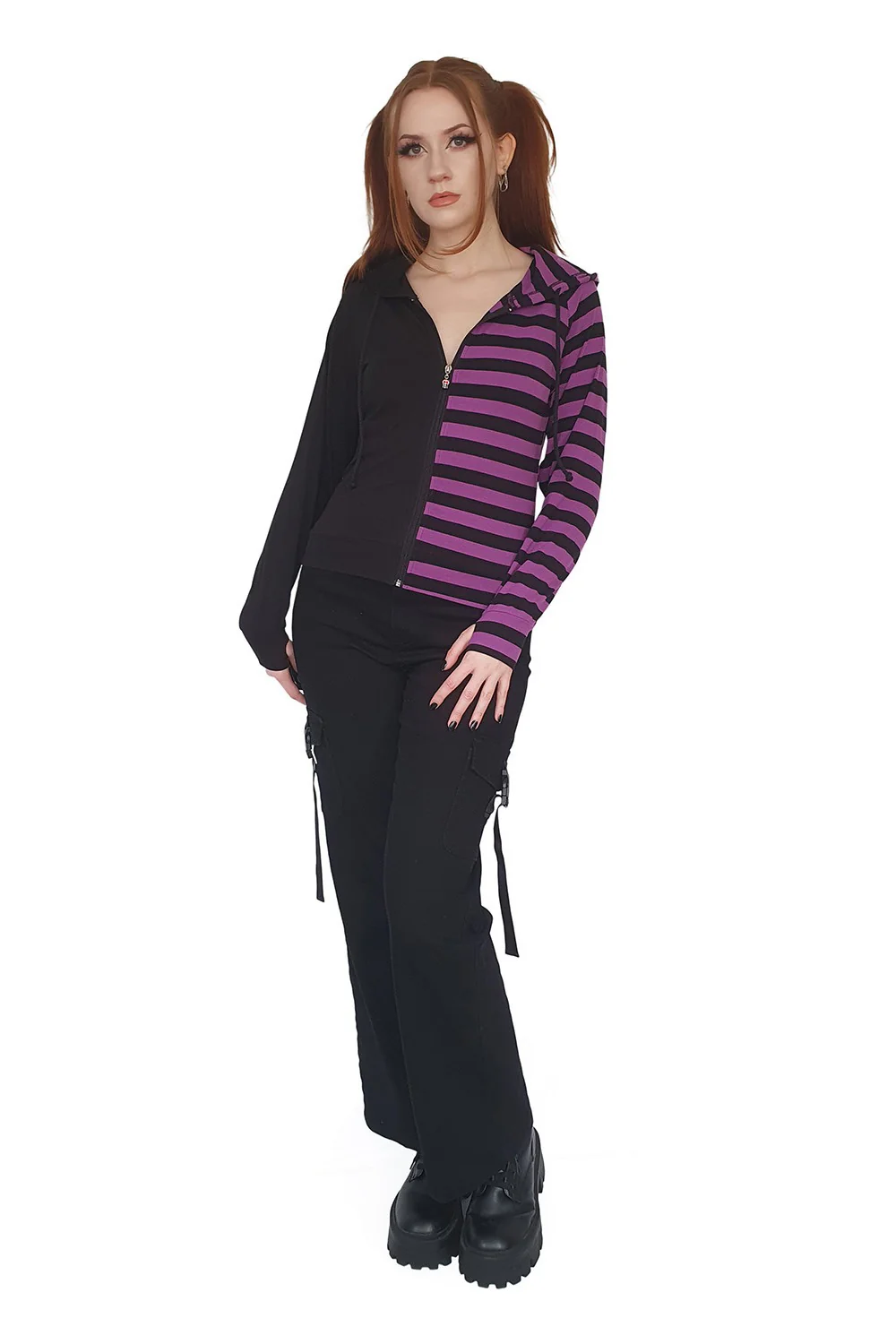 Shiori Half and Half  Hoodie [BLACK/PURPLE] - Image 5