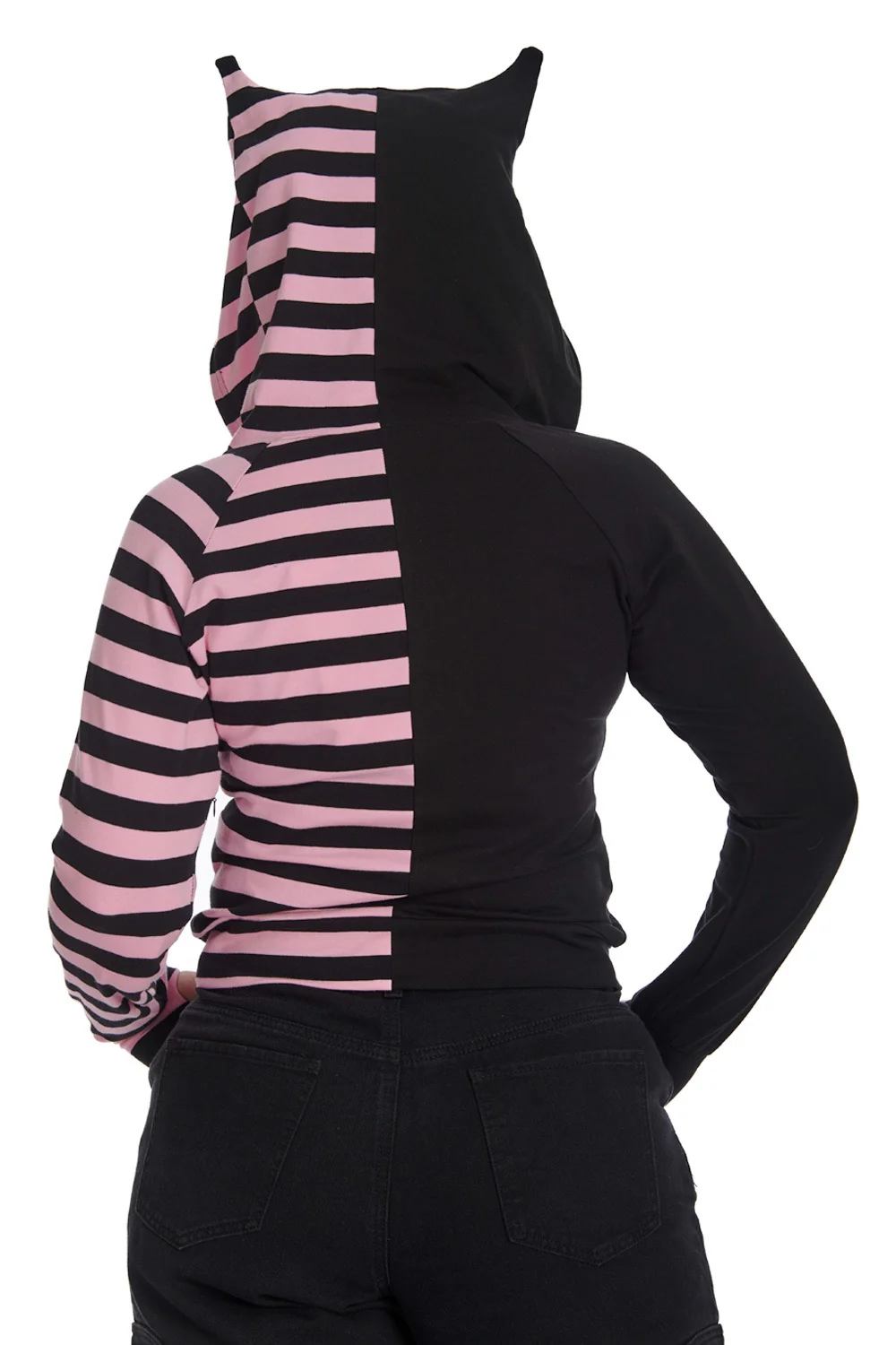Shiori Half and Half Zippered Hoodie [BLACK/PINK] - Image 3