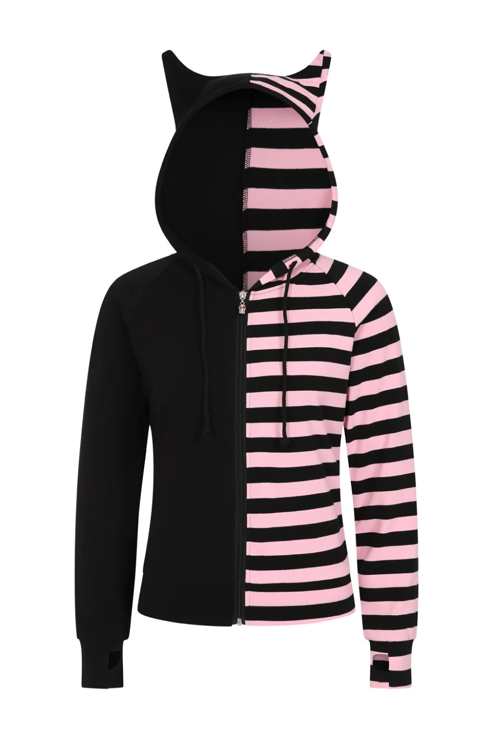 Shiori Half and Half Zippered Hoodie [BLACK/PINK] - Image 5