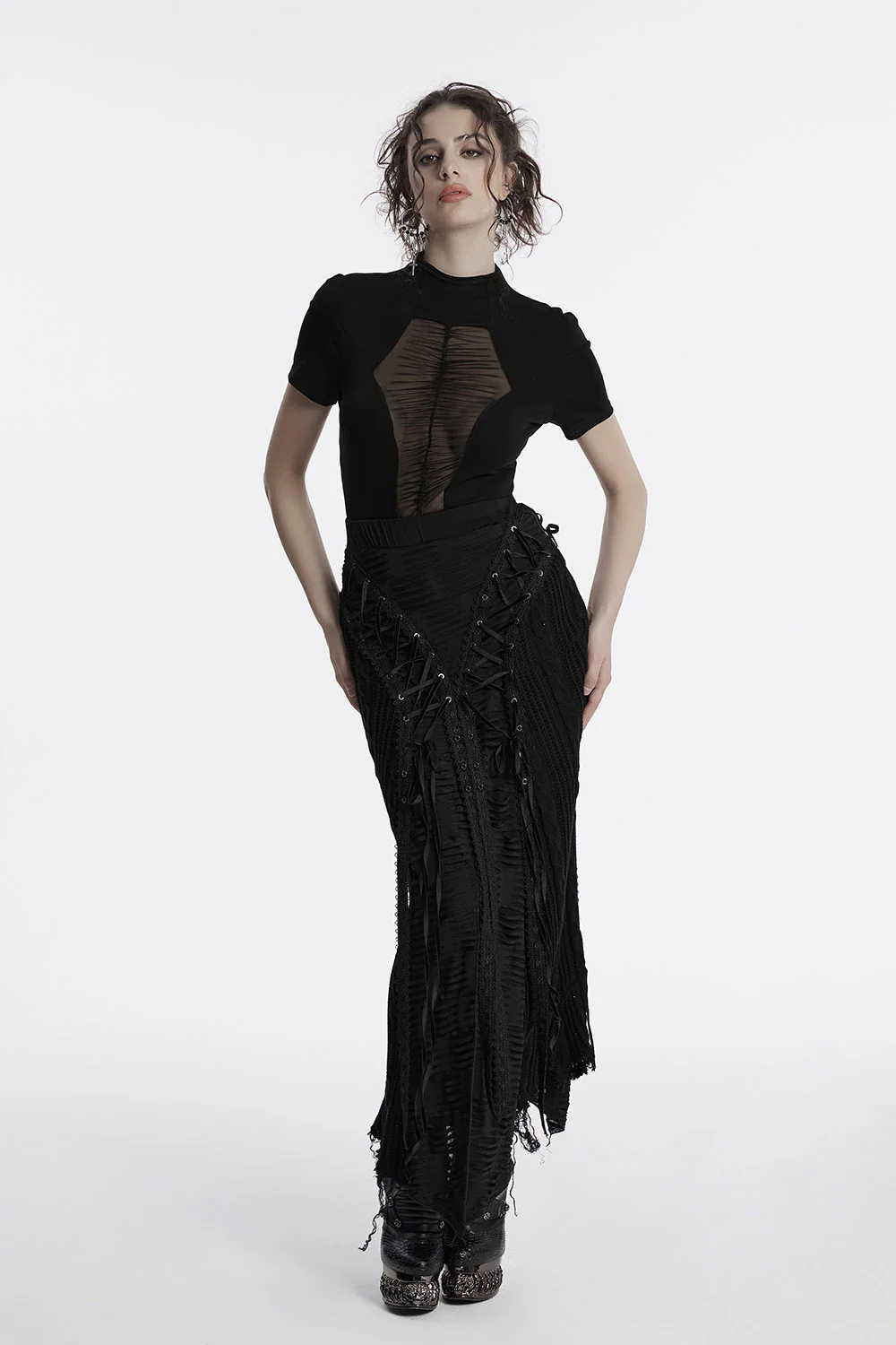 Siren's Wail Distressed Lace-Up Skirt - Image 4