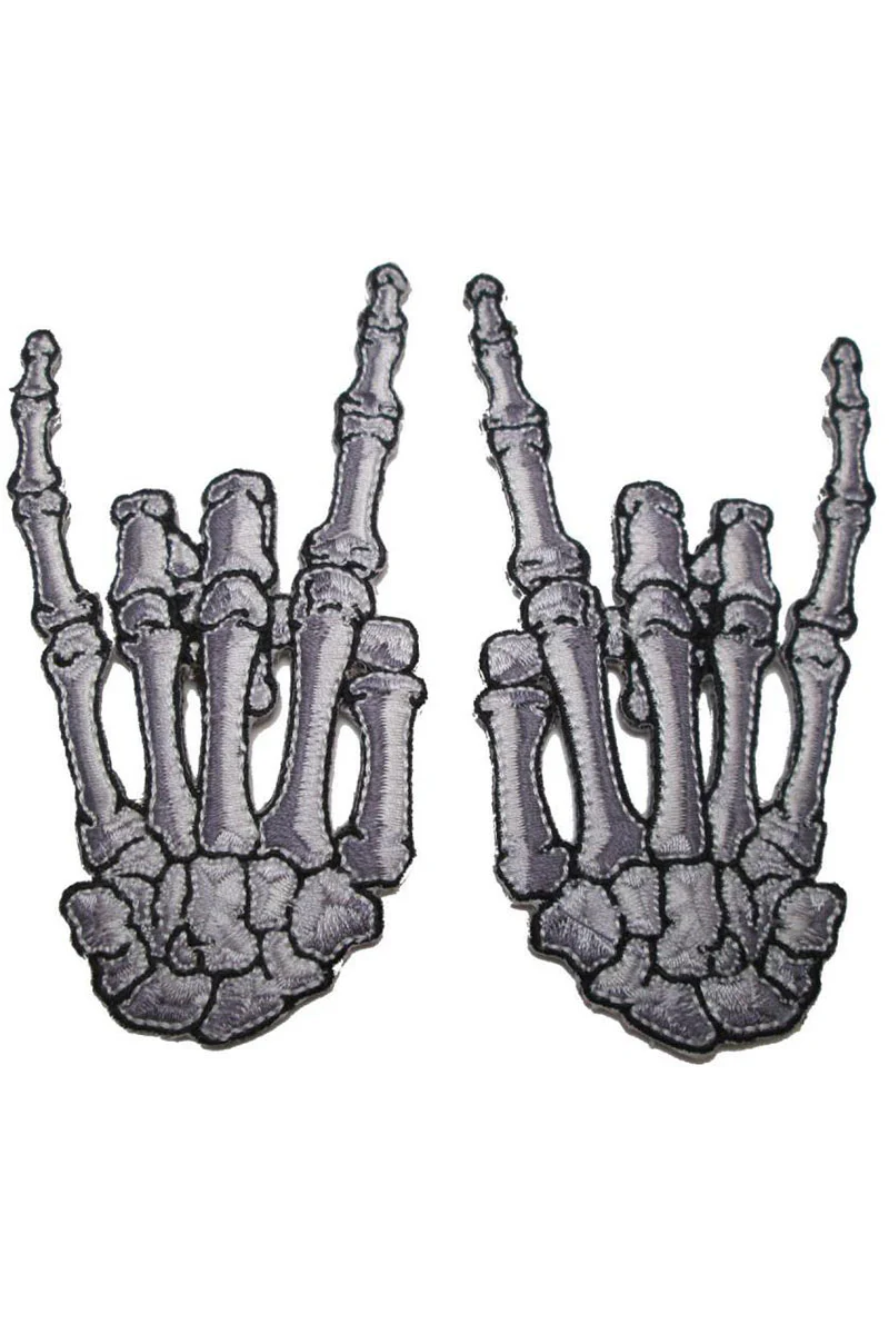 Skelli Hand Rock On Patch Set