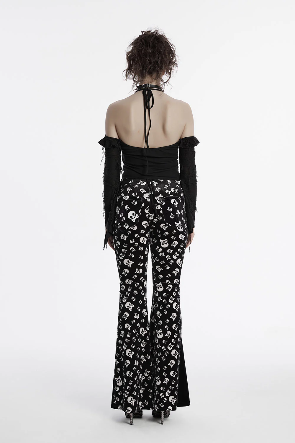 Skull and Crossbones Velvet Flares [Black/White] - Image 7