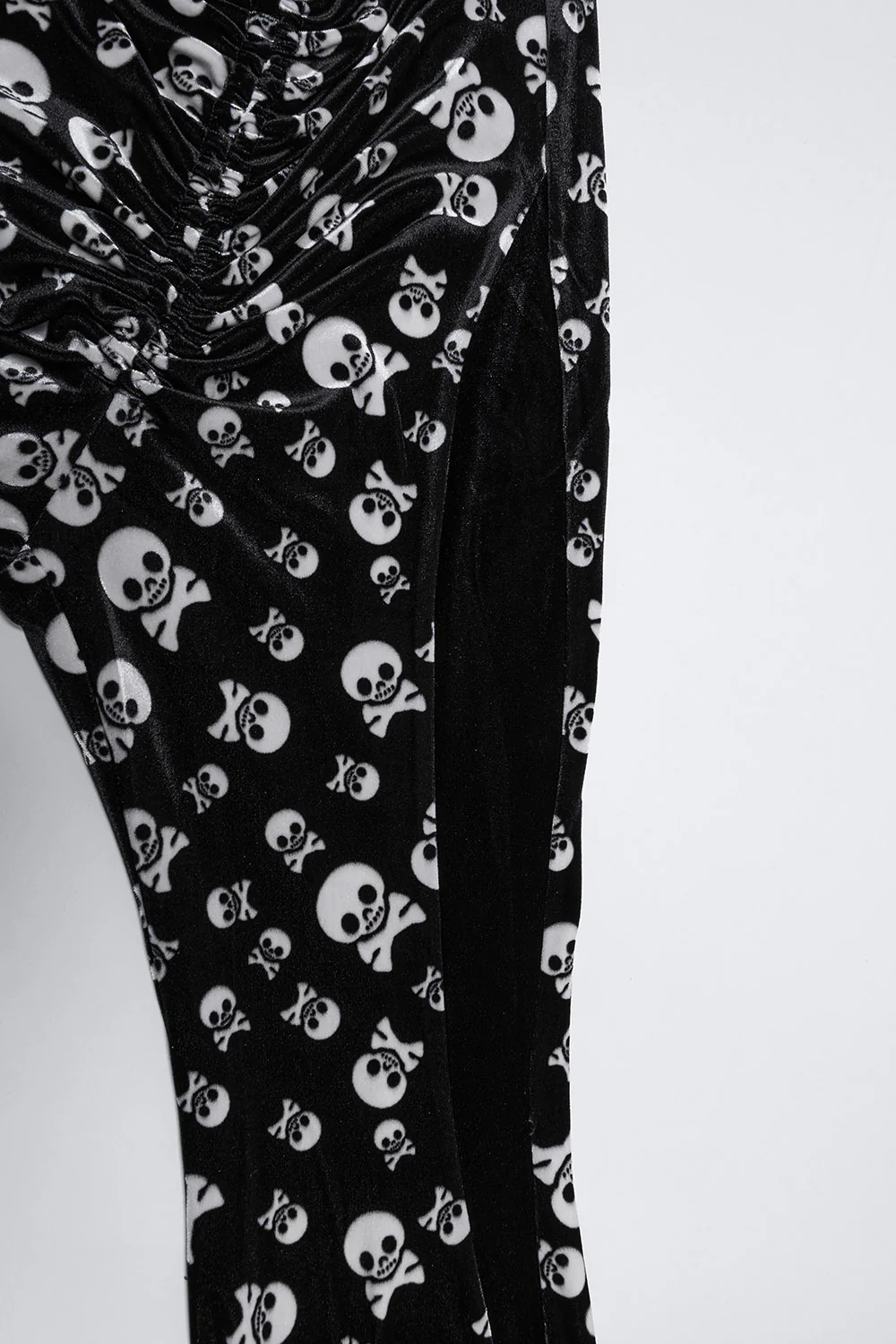 Skull and Crossbones Velvet Flares [Black/White] - Image 8
