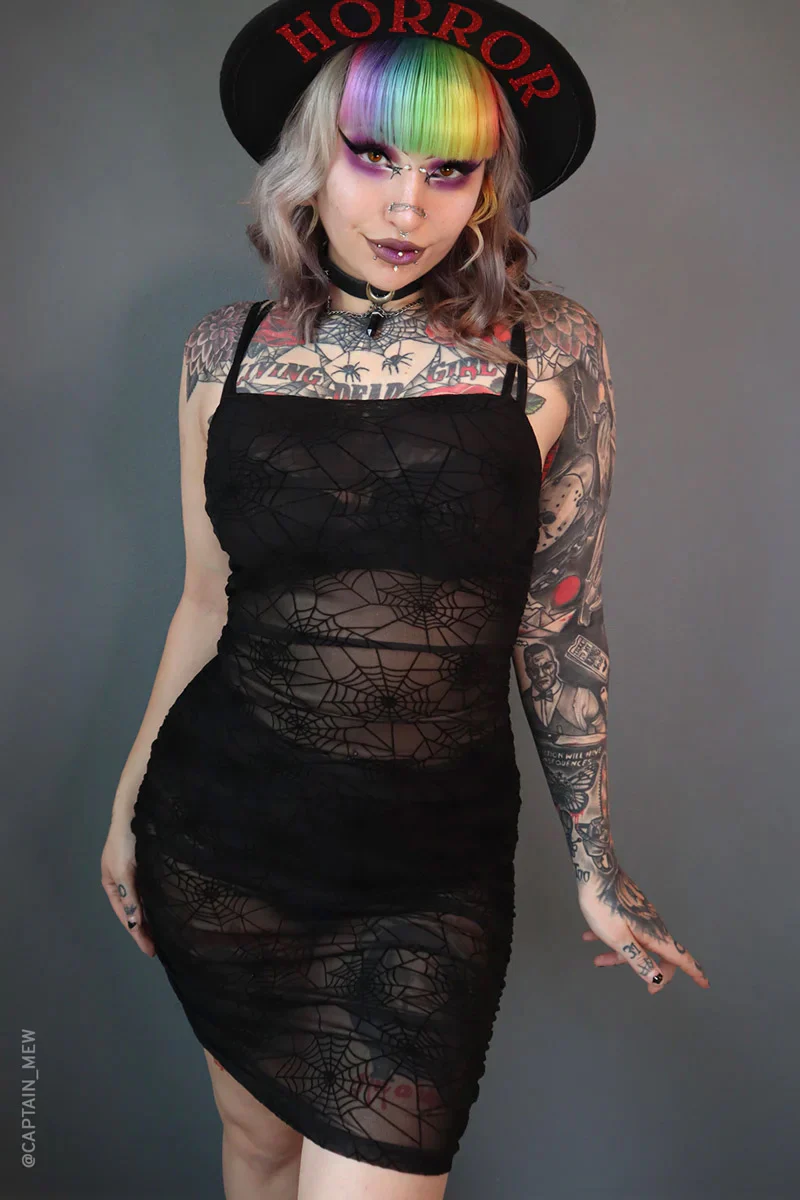 Spider Web Mesh Bodycon Mini Dress - Image 2