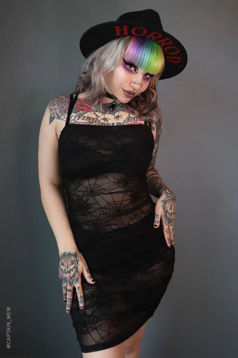 Spider Web Mesh Bodycon Mini Dress - Image 3