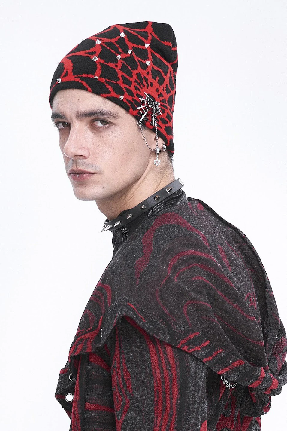Spiked Spiderweb Beanie [RED/BLACK] - Image 3