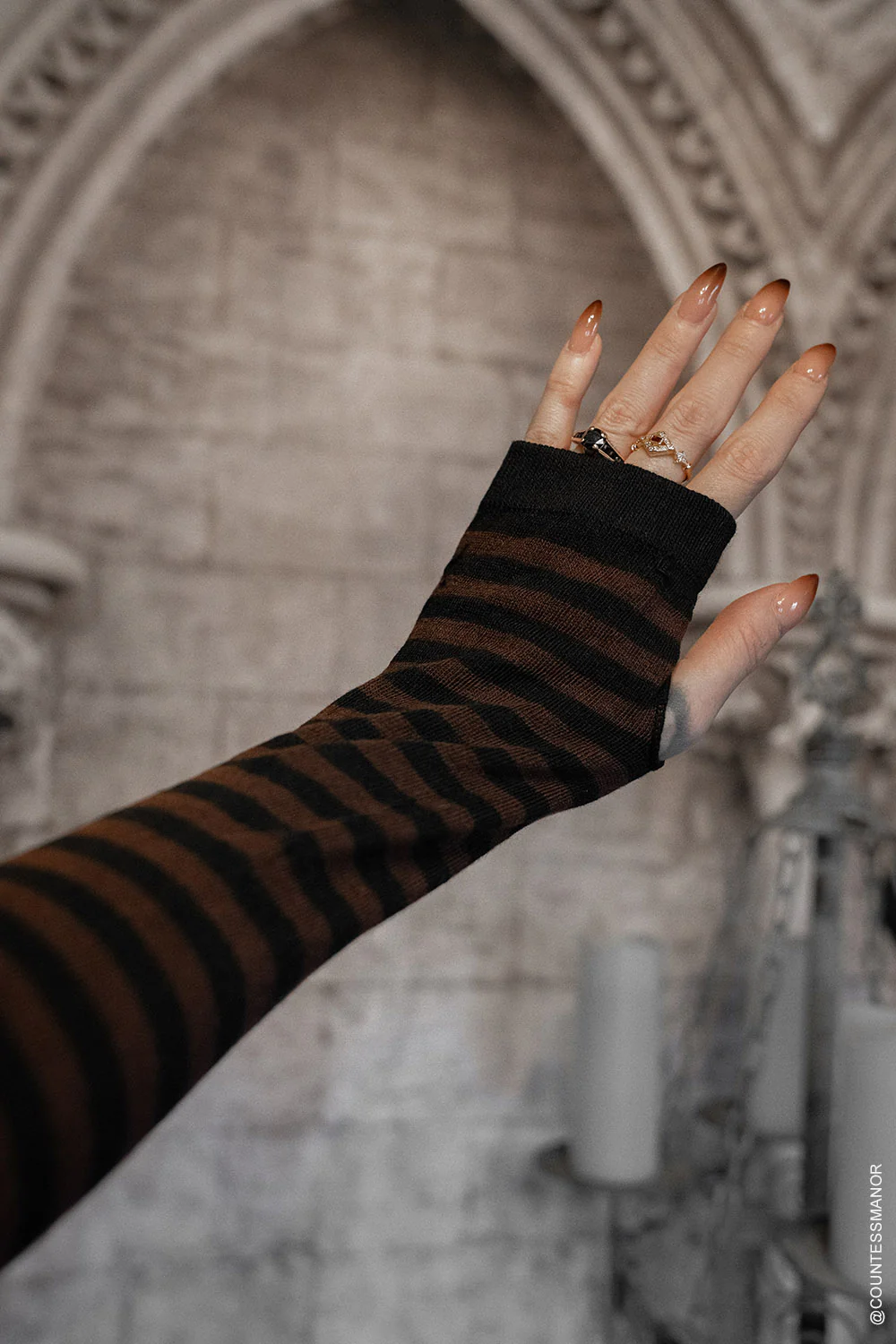 Steampunk Striped Arm Warmers [BLACK/BROWN] - Image 2