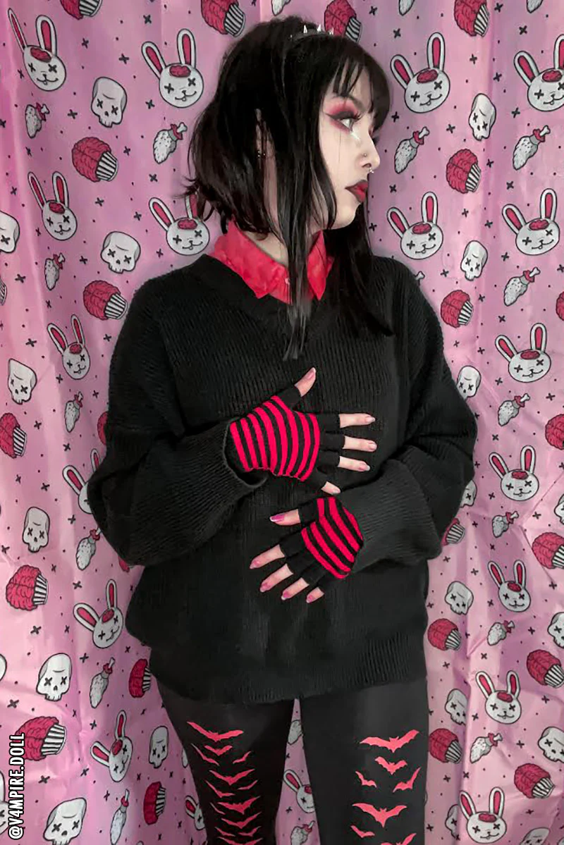 Striped Fingerless Gloves [Multiple Colors Available] - Image 10