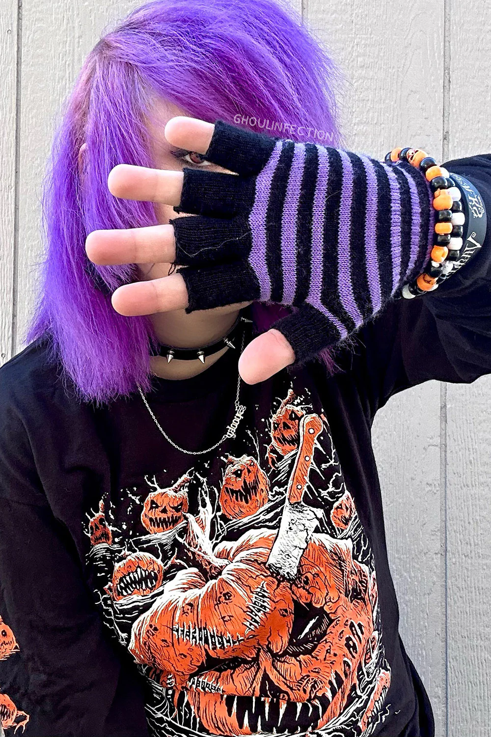 Striped Fingerless Gloves [Multiple Colors Available] - Image 9