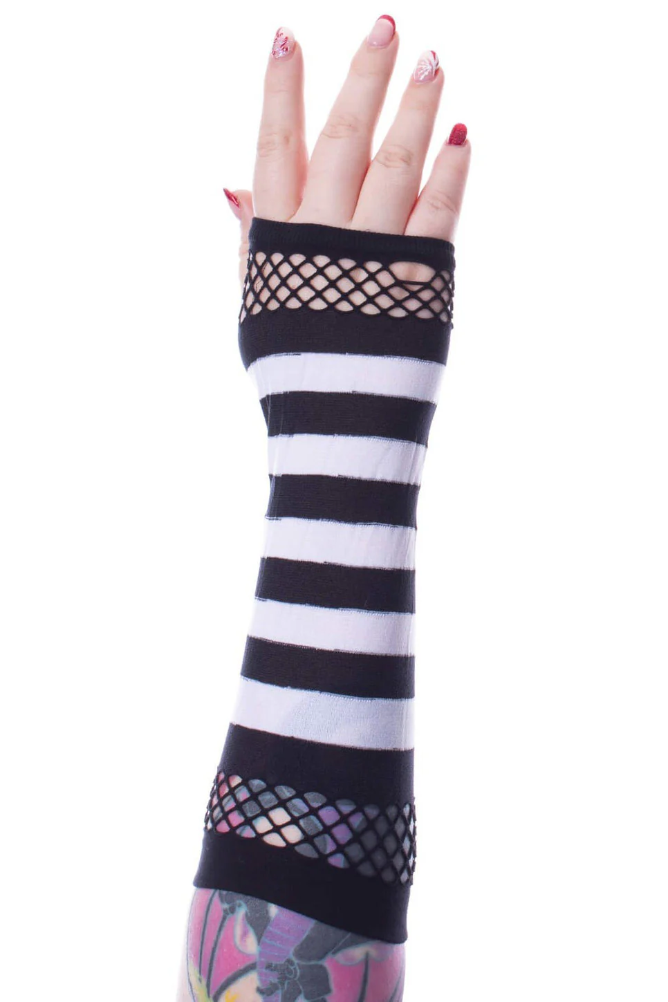 Striped Mesh Gloves [BLACK/WHITE] - Image 3