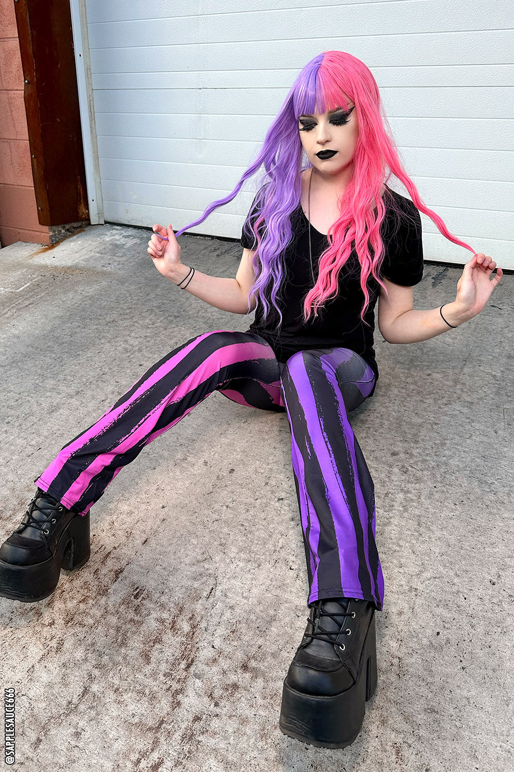 Sweet Spooks Pastel Goth Striped Flares [PINK/PURPLE]