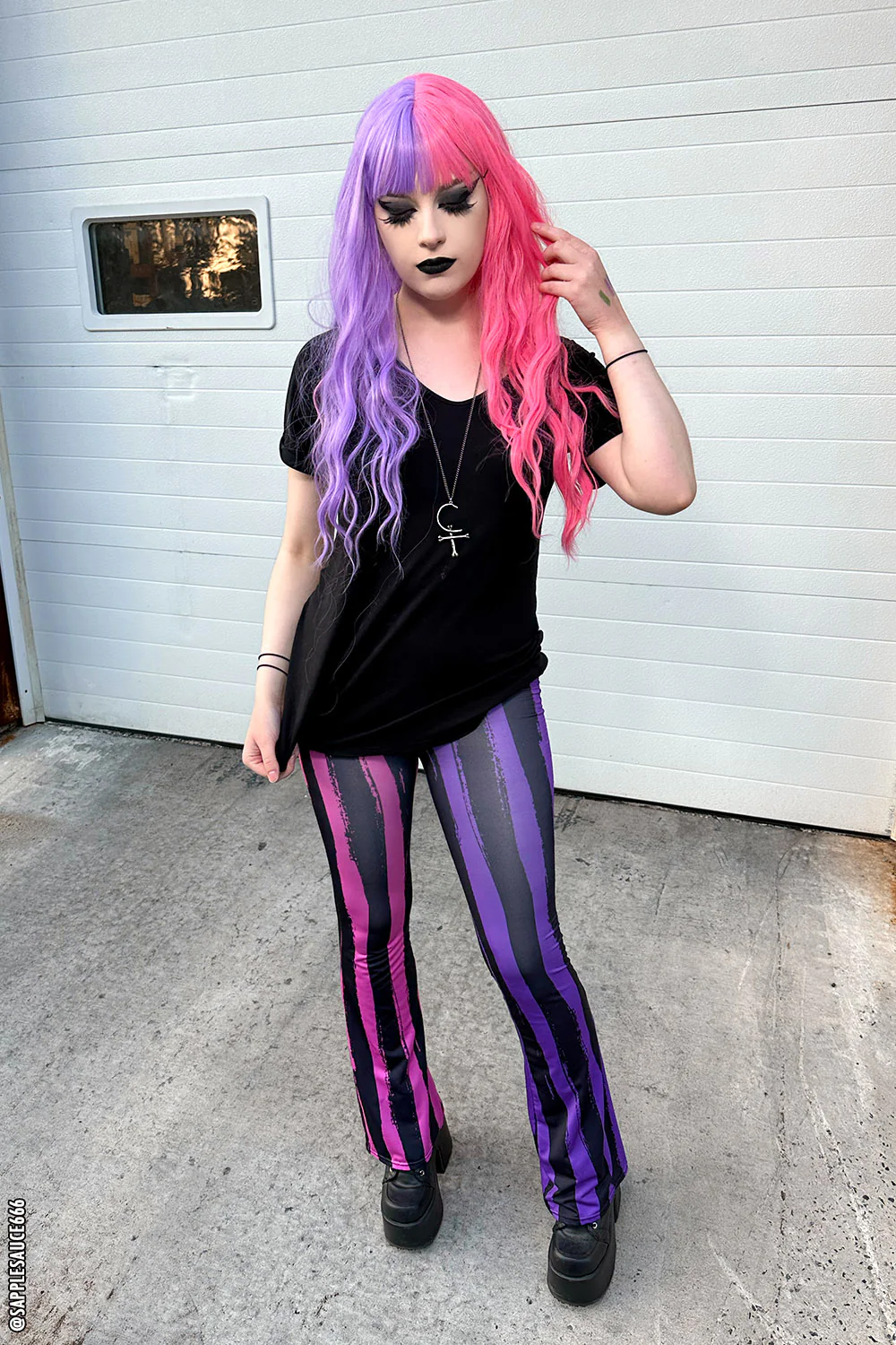 Sweet Spooks Pastel Goth Striped Flares [PINK/PURPLE] - Image 2