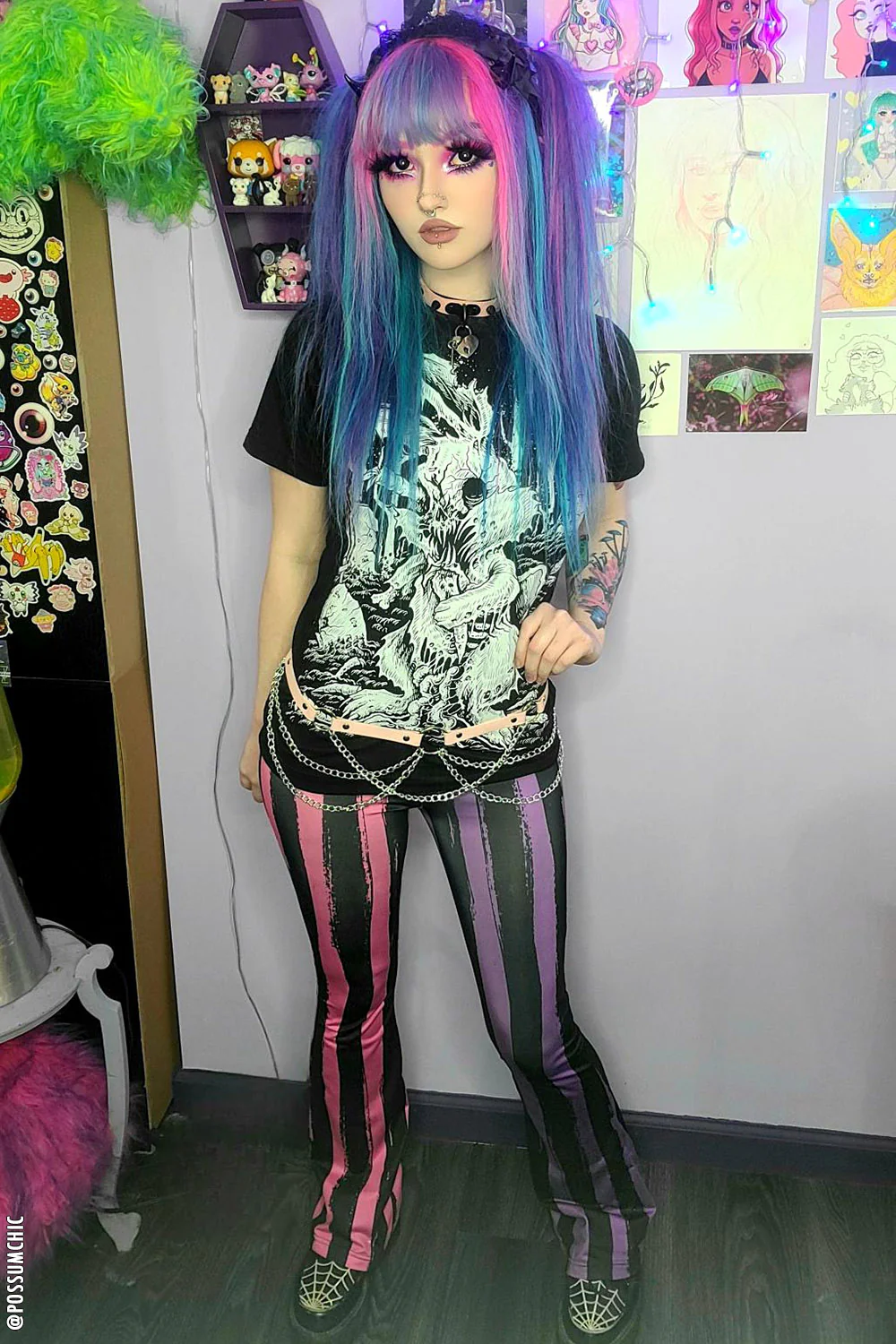 Sweet Spooks Pastel Goth Striped Flares [PINK/PURPLE] - Image 9
