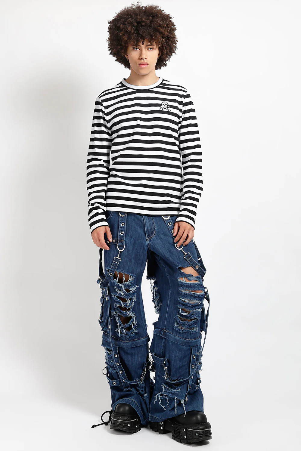 Tripp NYC Denim Strap Shredder Pants [BLUE DENIM] - Image 5