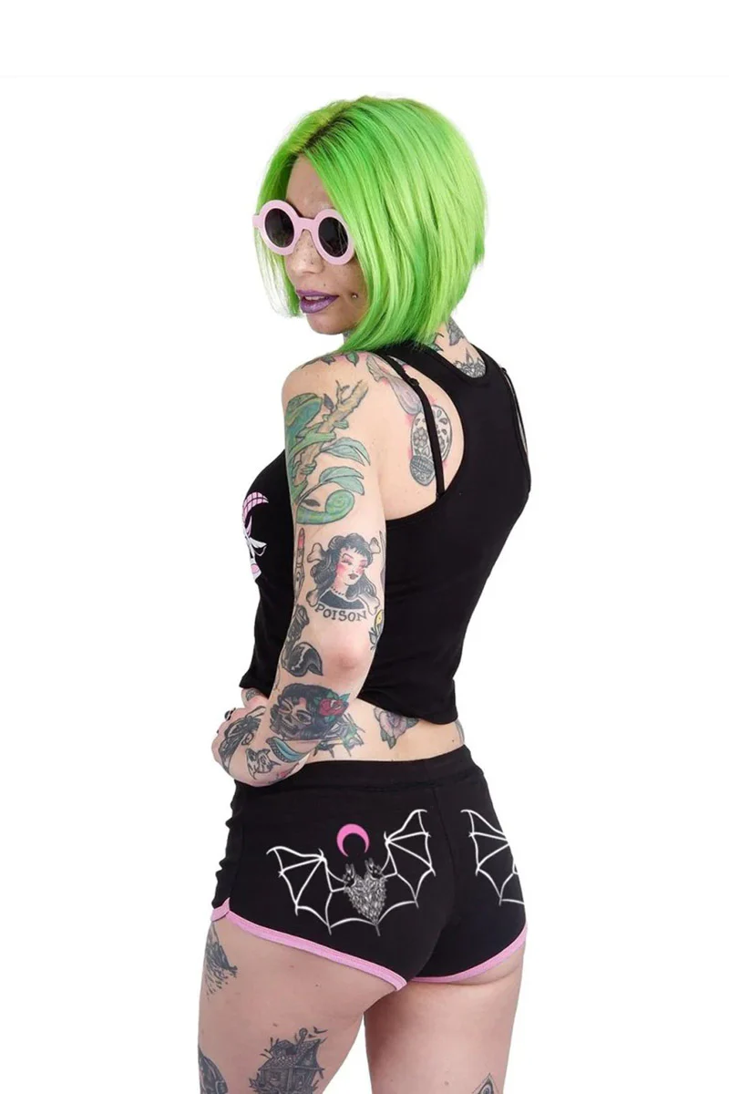 Two Headed Occult Bat Pink Trim Short Shorts - Image 3