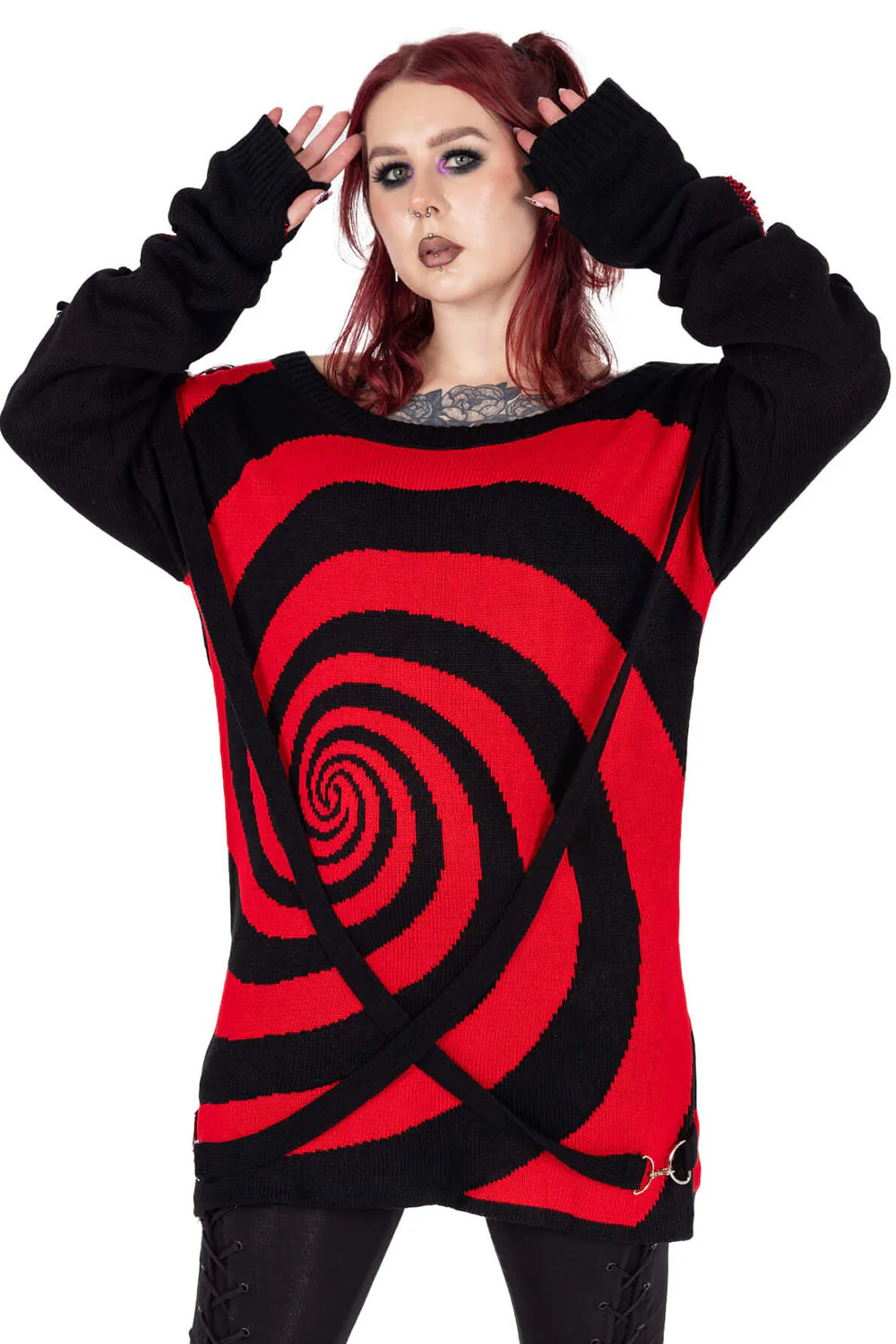 Unisex Spiral Jumper Sweater [Black/Red] - Image 3