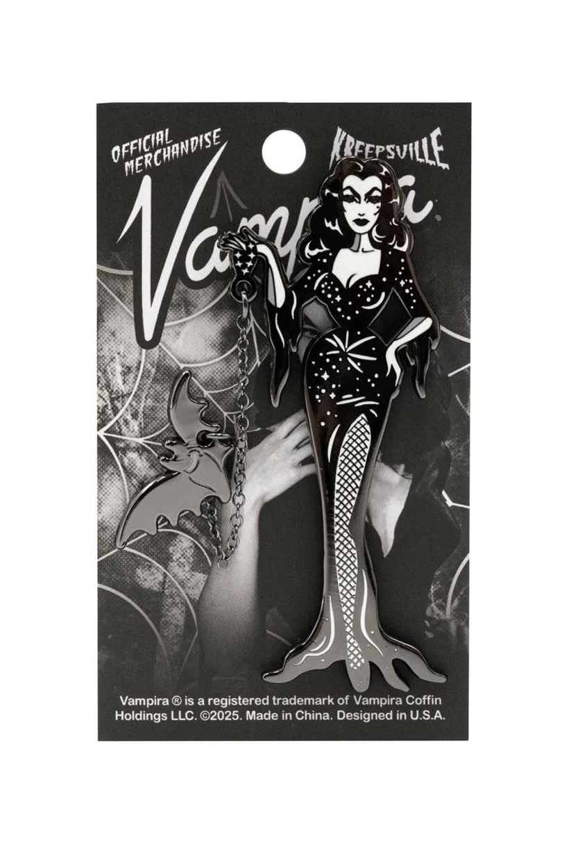 Vampira With Flying Bat Enamel Pin - Image 2