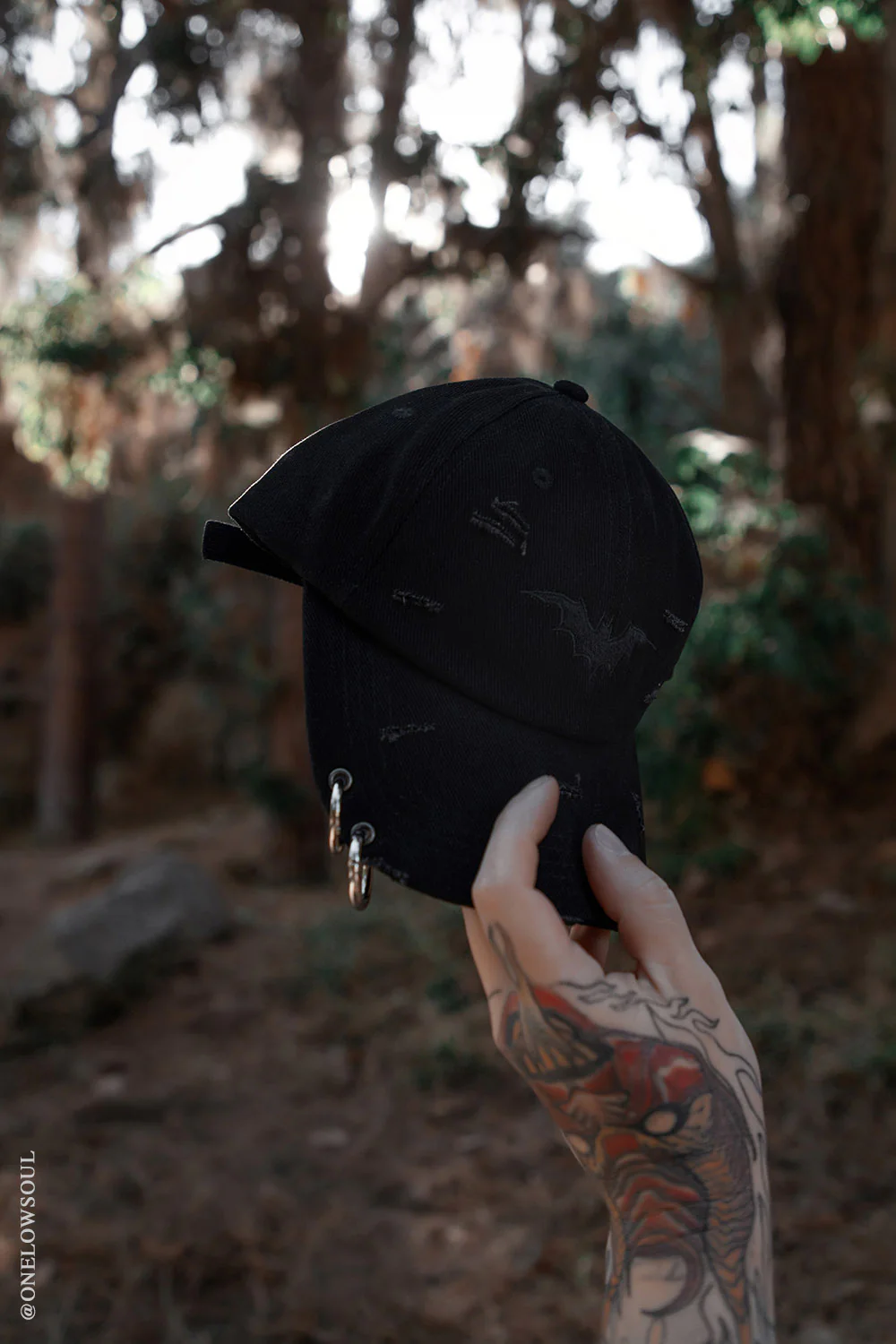 Vampire Bat Pierced Baseball Cap [Black] - Image 11