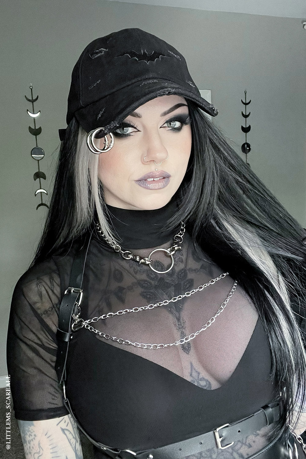 Vampire Bat Pierced Baseball Cap [Black] - Image 17