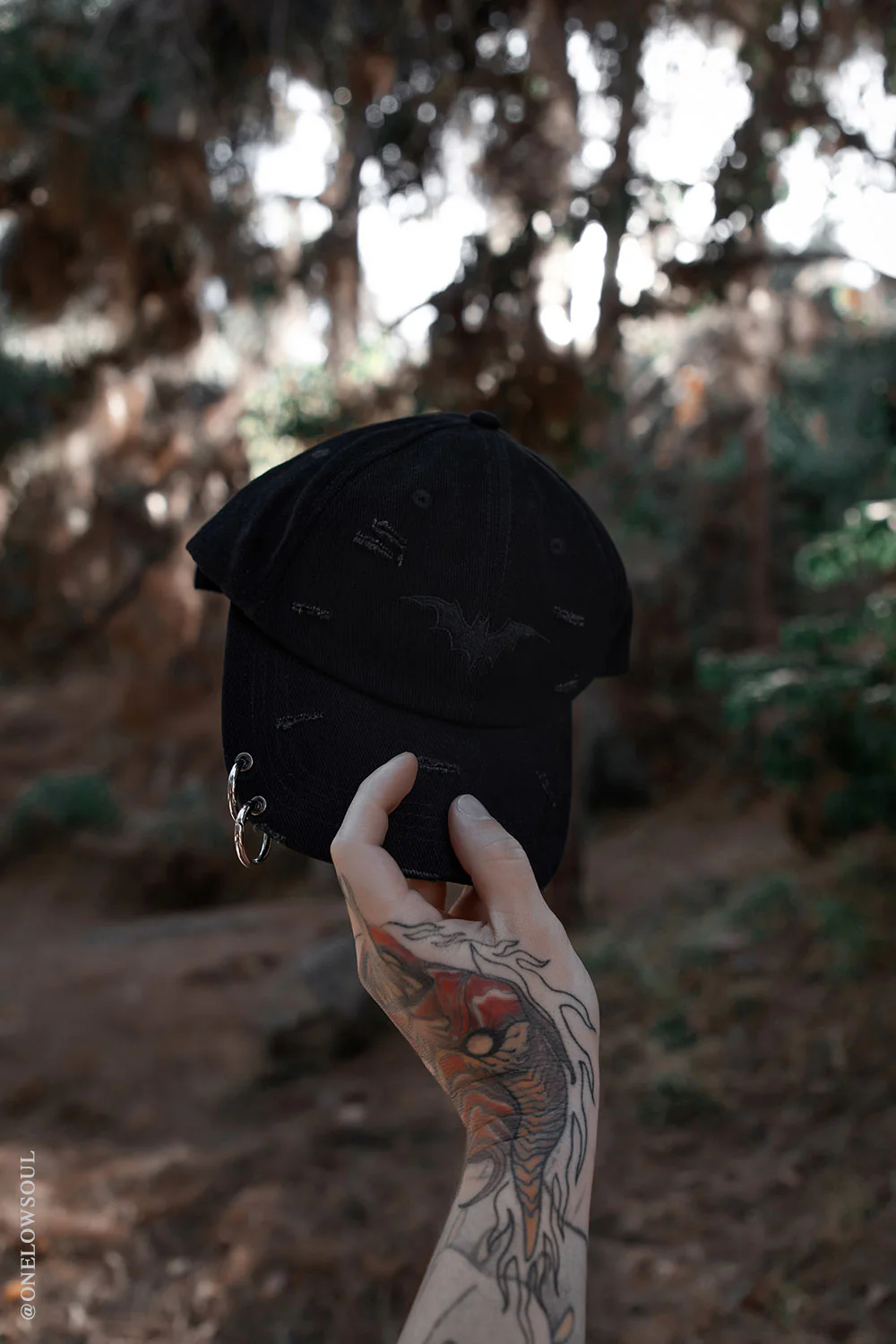 Vampire Bat Pierced Baseball Cap [Black] - Image 3