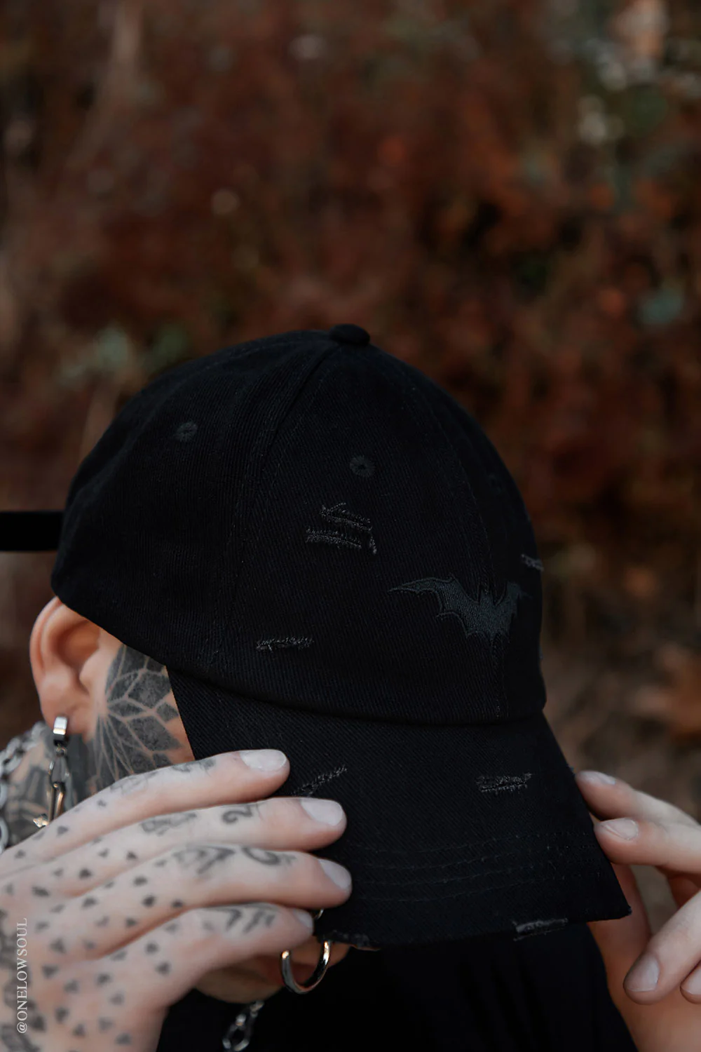 Vampire Bat Pierced Baseball Cap [Black] - Image 8